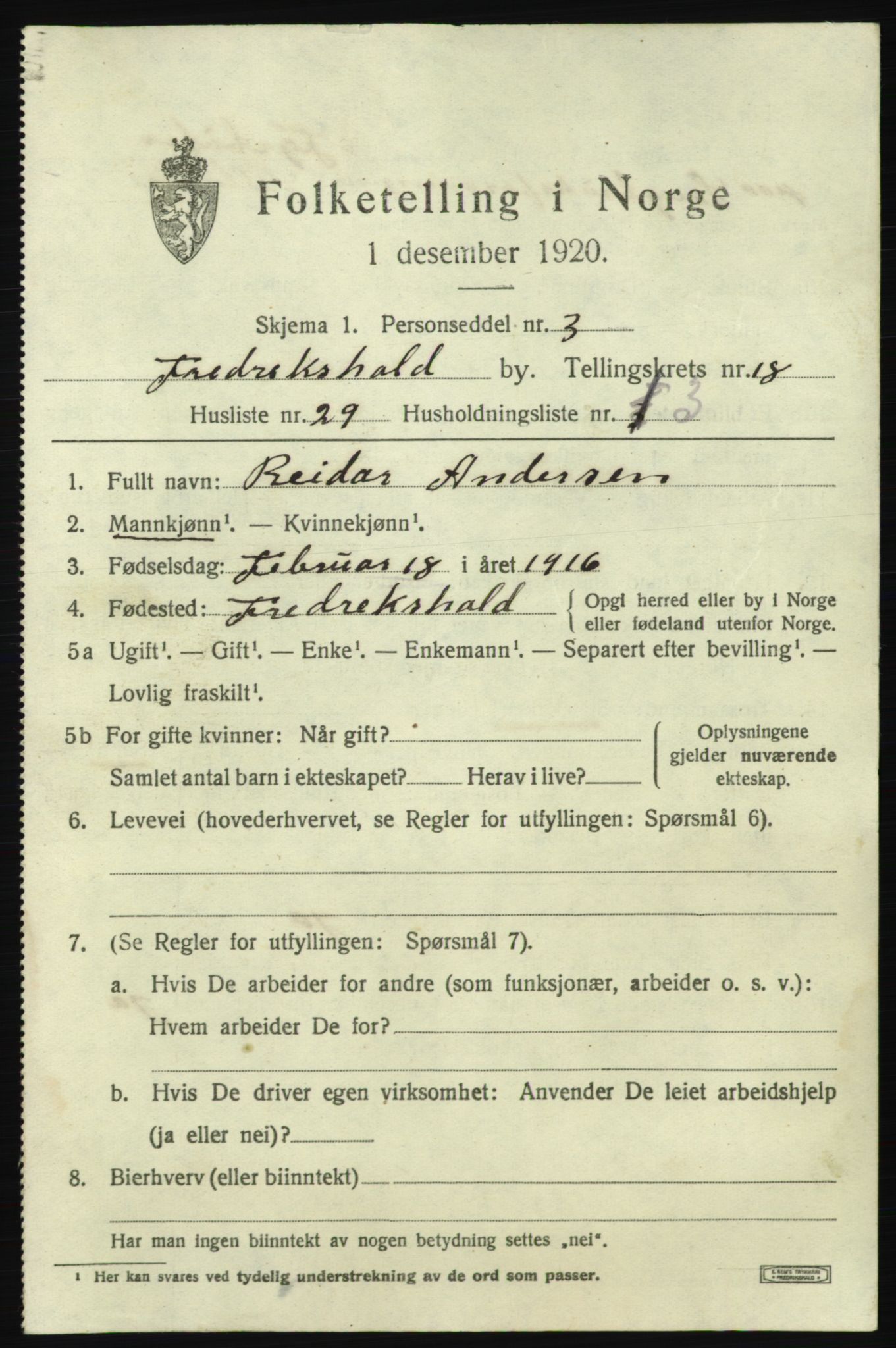 SAO, 1920 census for Fredrikshald, 1920, p. 28039