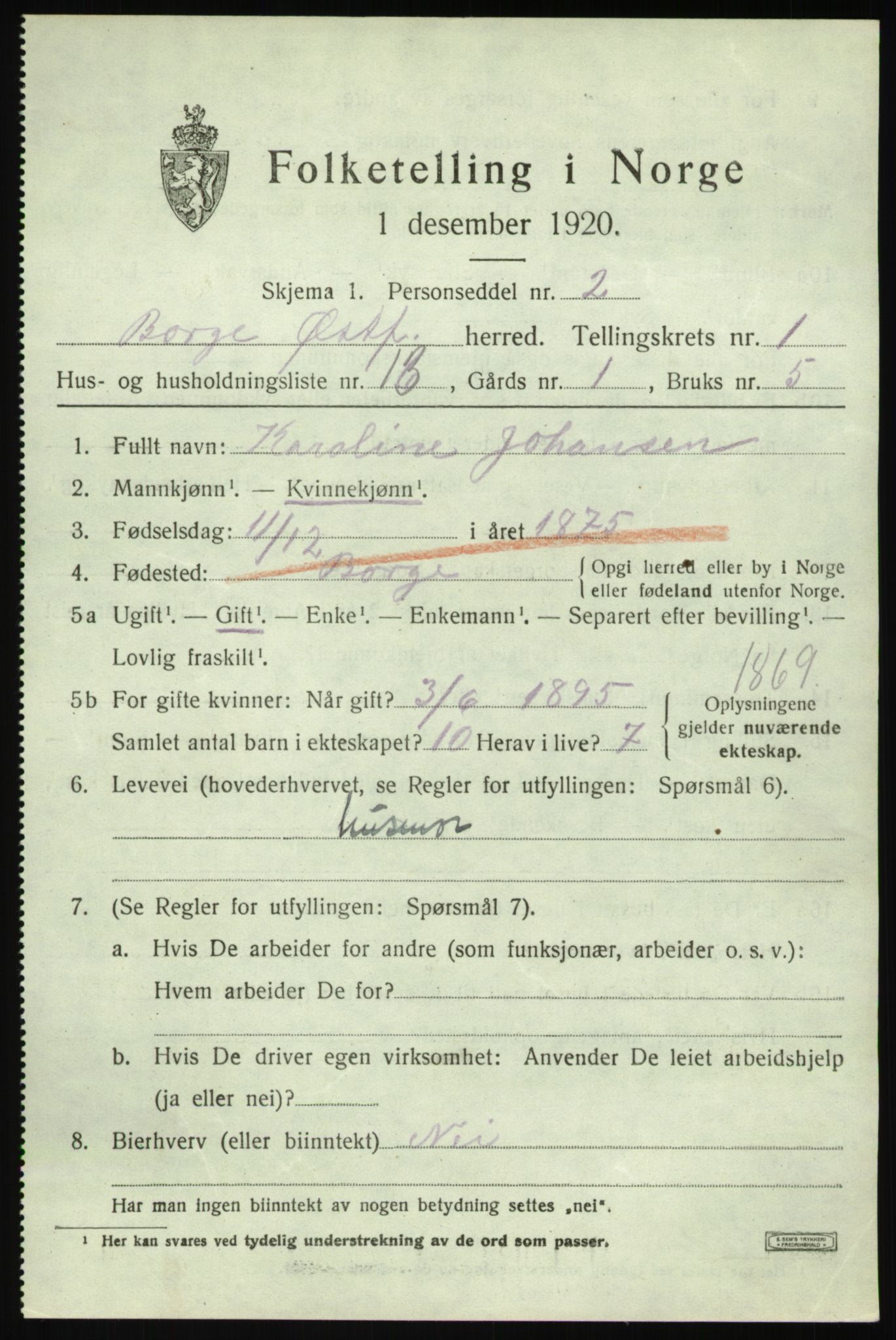 SAO, 1920 census for Borge, 1920, p. 2021