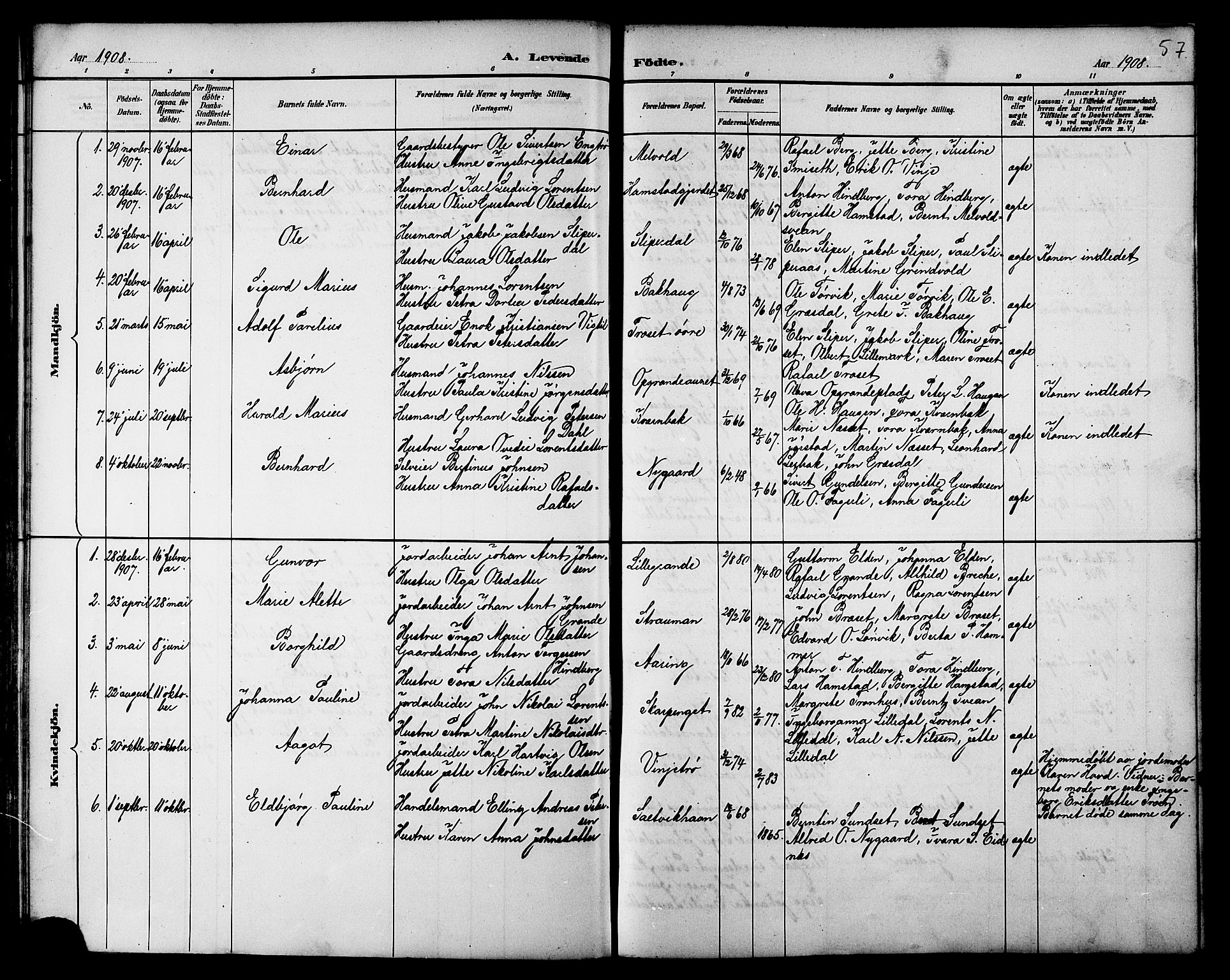 Ministerialprotokoller, klokkerbøker og fødselsregistre - Nord-Trøndelag, SAT/A-1458/733/L0327: Parish register (copy) no. 733C02, 1888-1918, p. 57