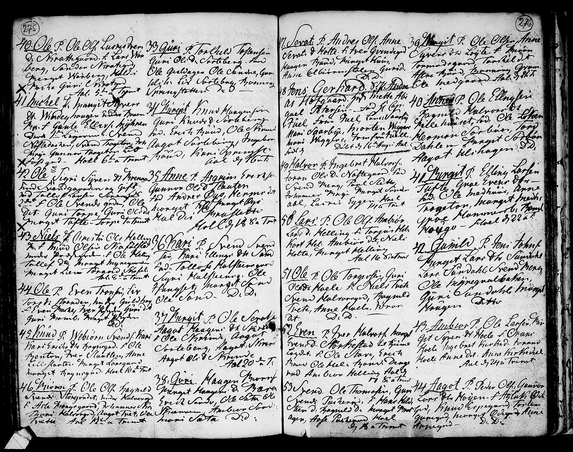 Ål kirkebøker, AV/SAKO-A-249/F/Fa/L0002: Parish register (official) no. I 2, 1771-1806, p. 275-276