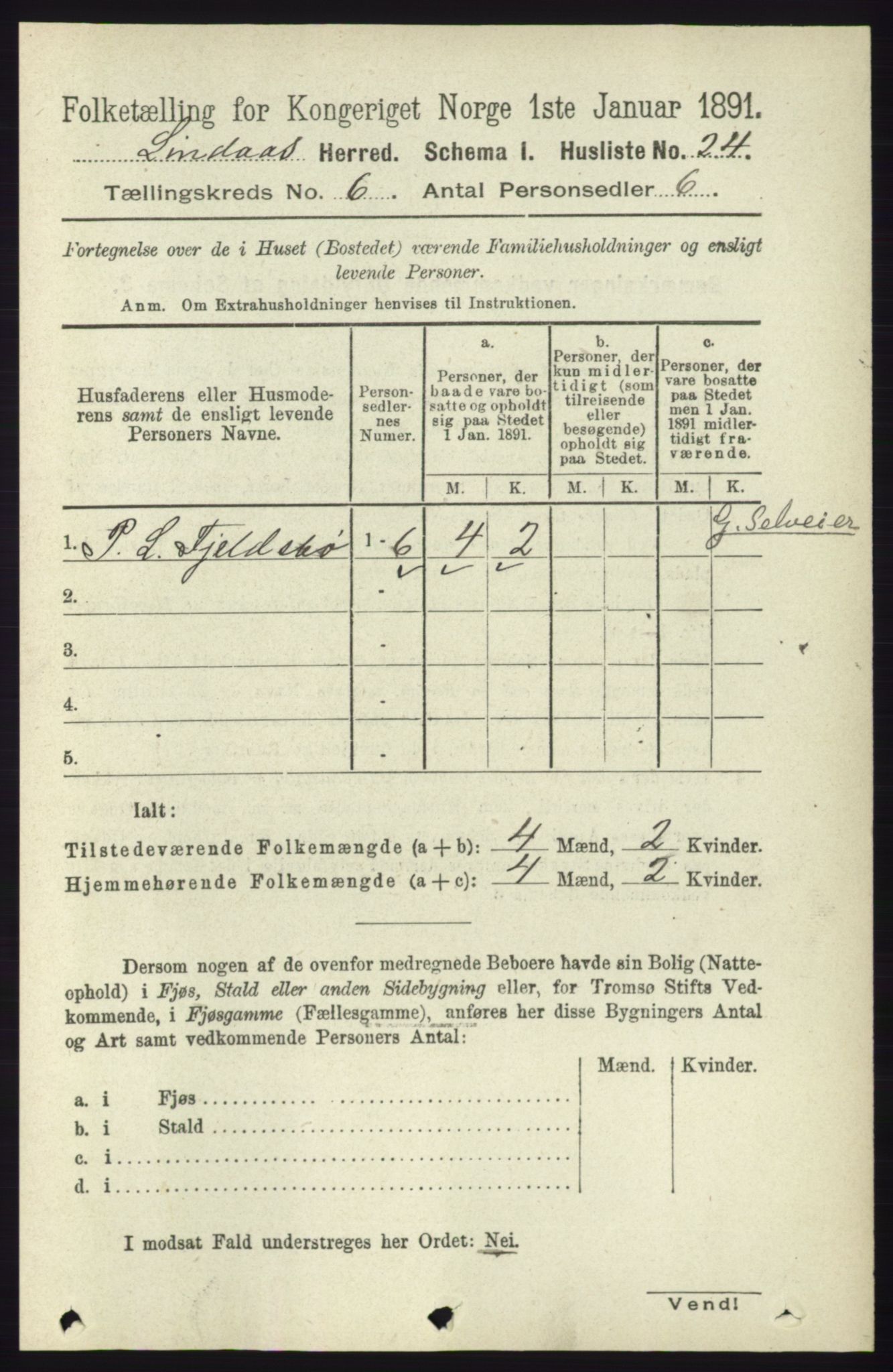 RA, 1891 census for 1263 Lindås, 1891, p. 1842