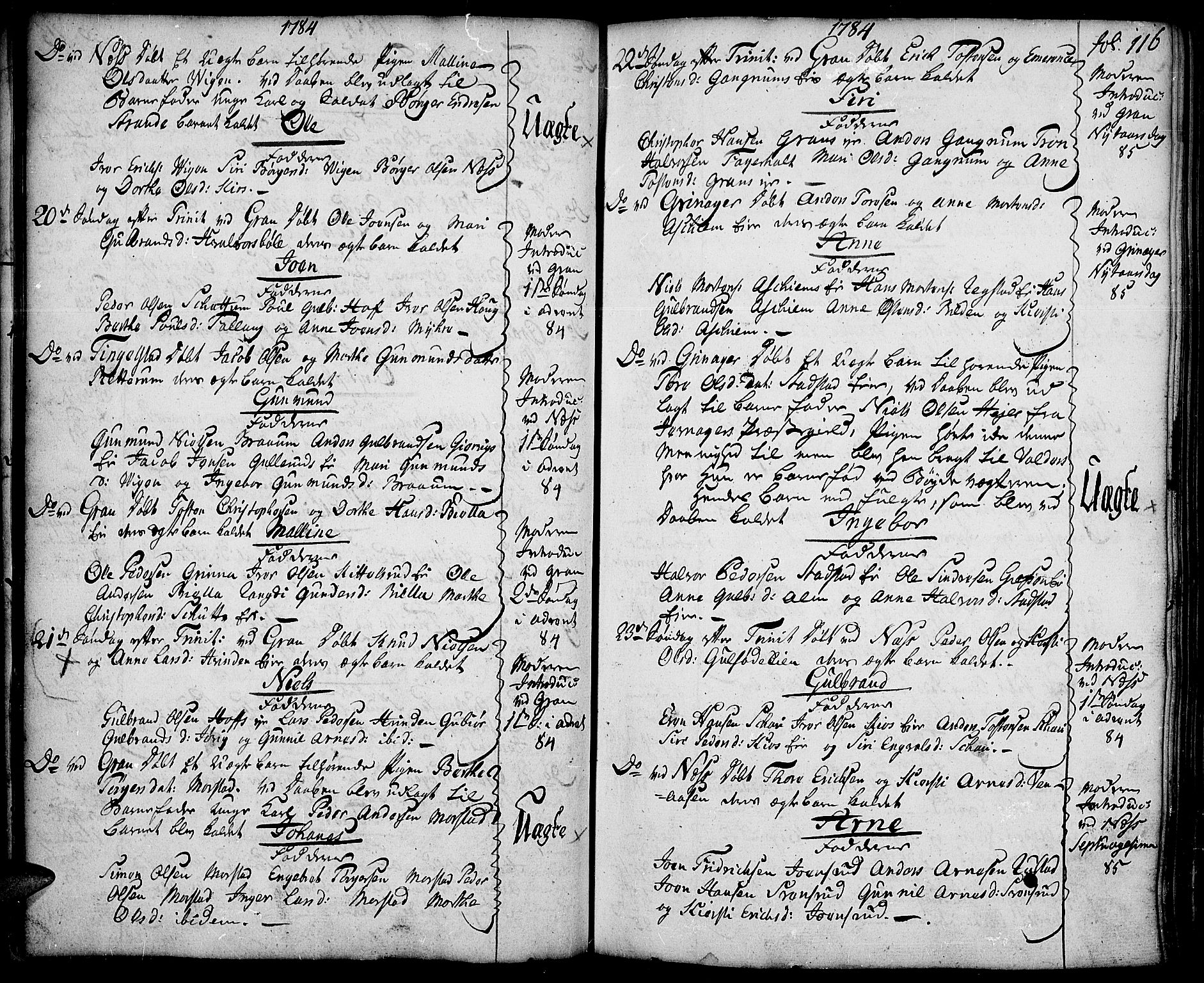 Gran prestekontor, SAH/PREST-112/H/Ha/Haa/L0005: Parish register (official) no. 5, 1776-1788, p. 116