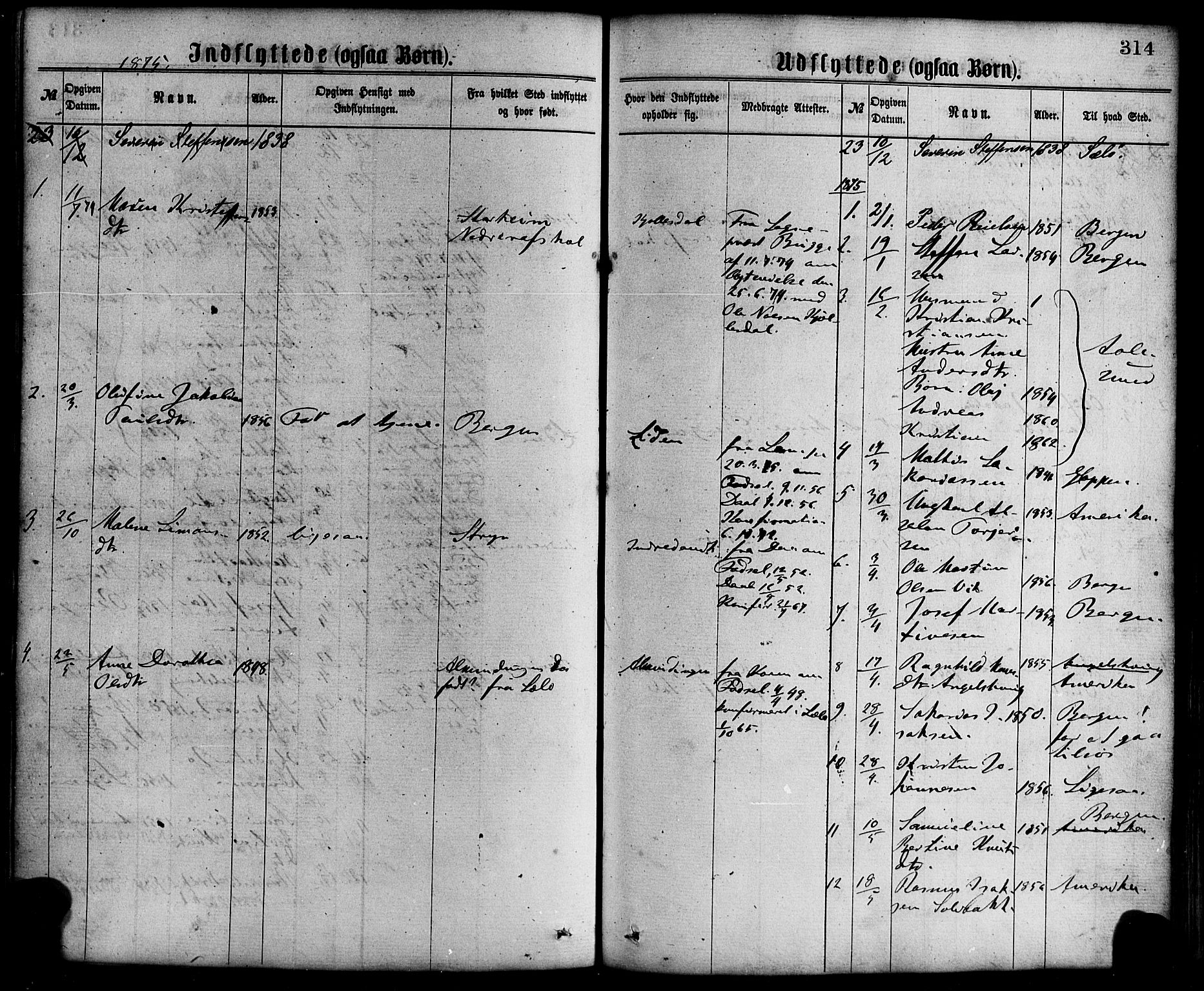 Davik sokneprestembete, AV/SAB-A-79701/H/Haa/Haaa/L0006: Parish register (official) no. A 6, 1867-1881, p. 314