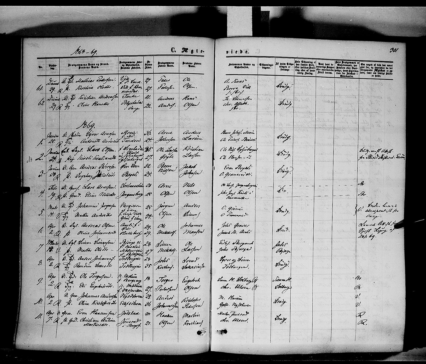 Ringsaker prestekontor, SAH/PREST-014/K/Ka/L0010: Parish register (official) no. 10, 1861-1869, p. 301