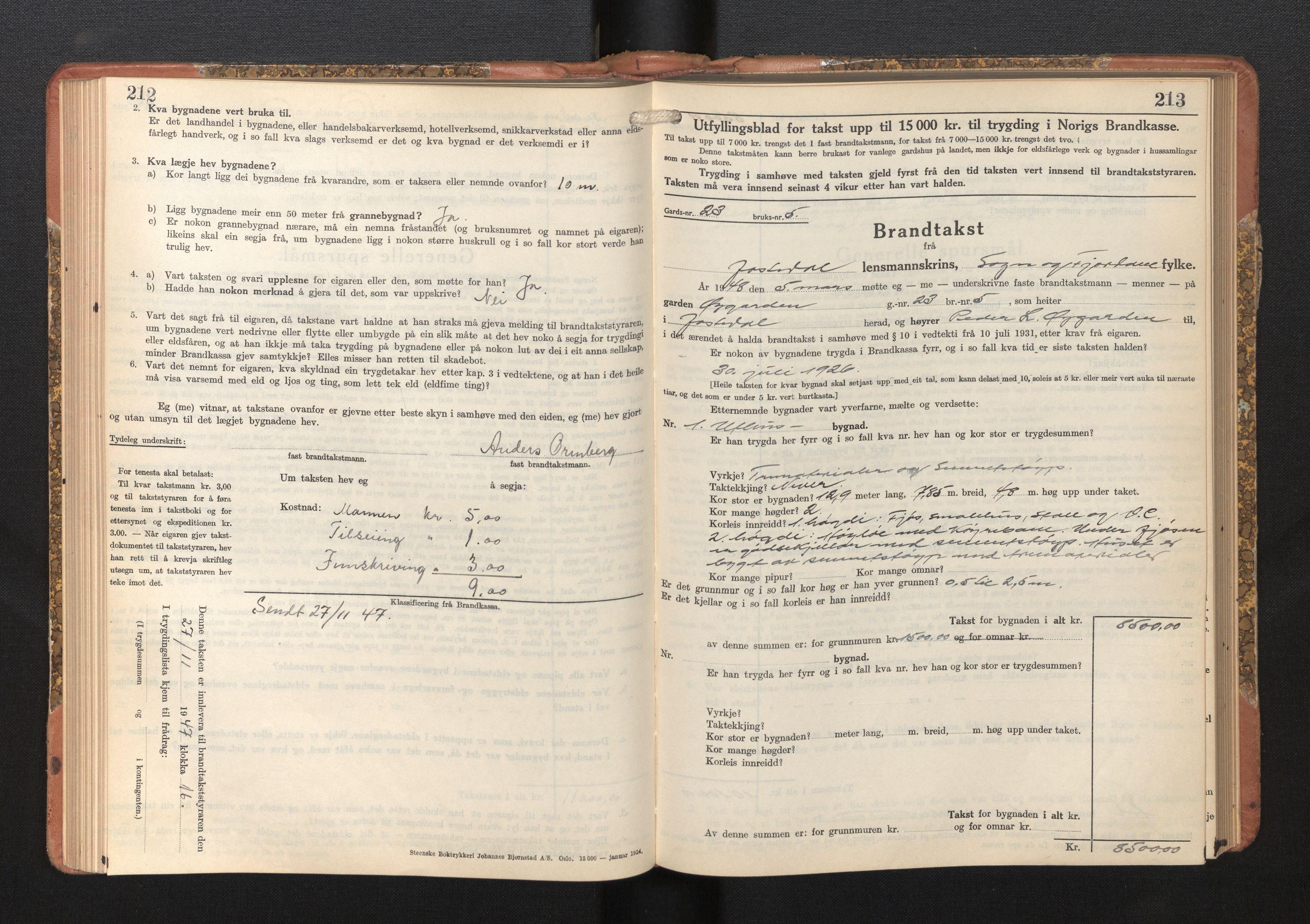 Lensmannen i Jostedal, AV/SAB-A-28601/0012/L0006: Branntakstprotokoll, skjematakst, 1936-1948, p. 212-213