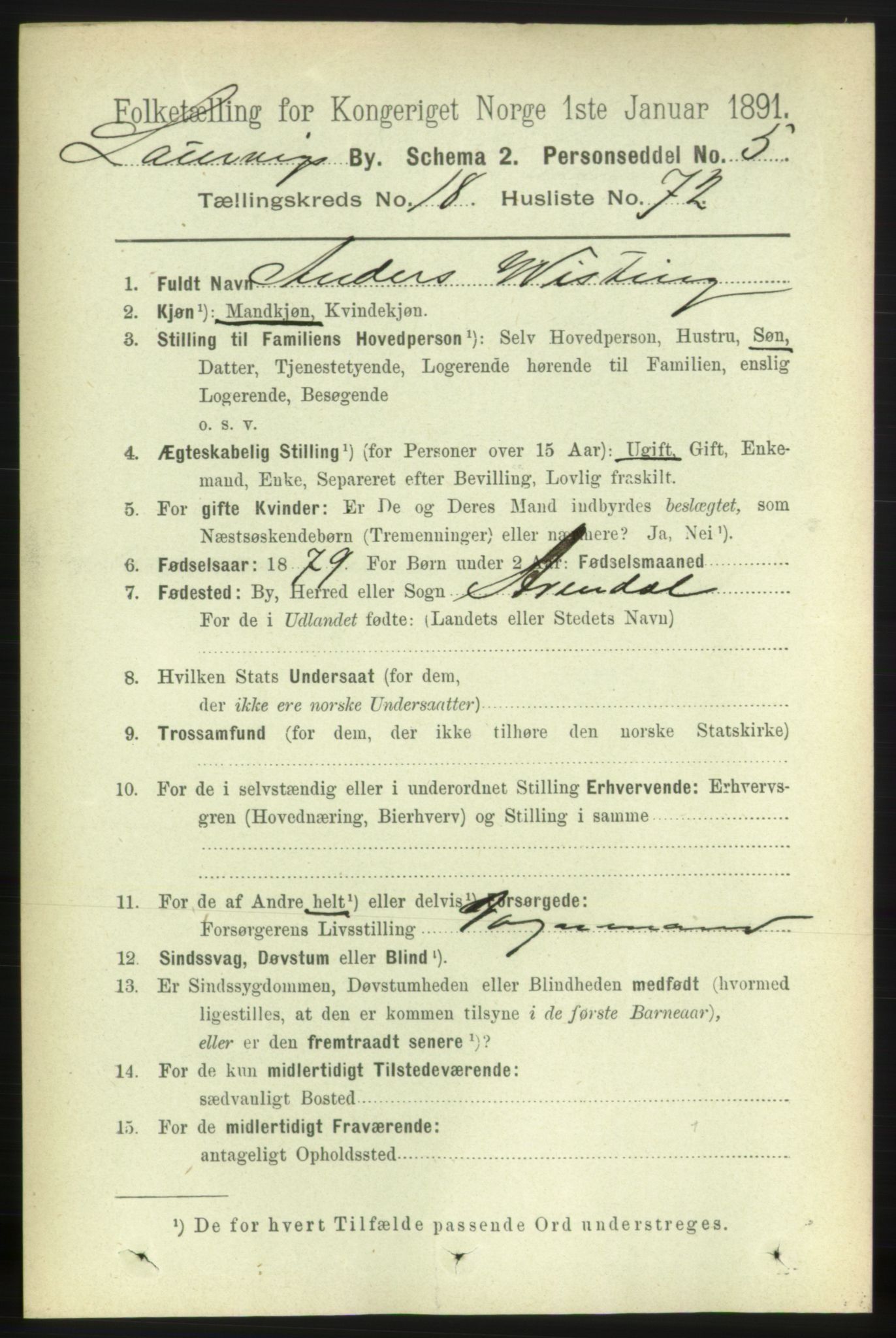 RA, 1891 census for 0707 Larvik, 1891, p. 13822