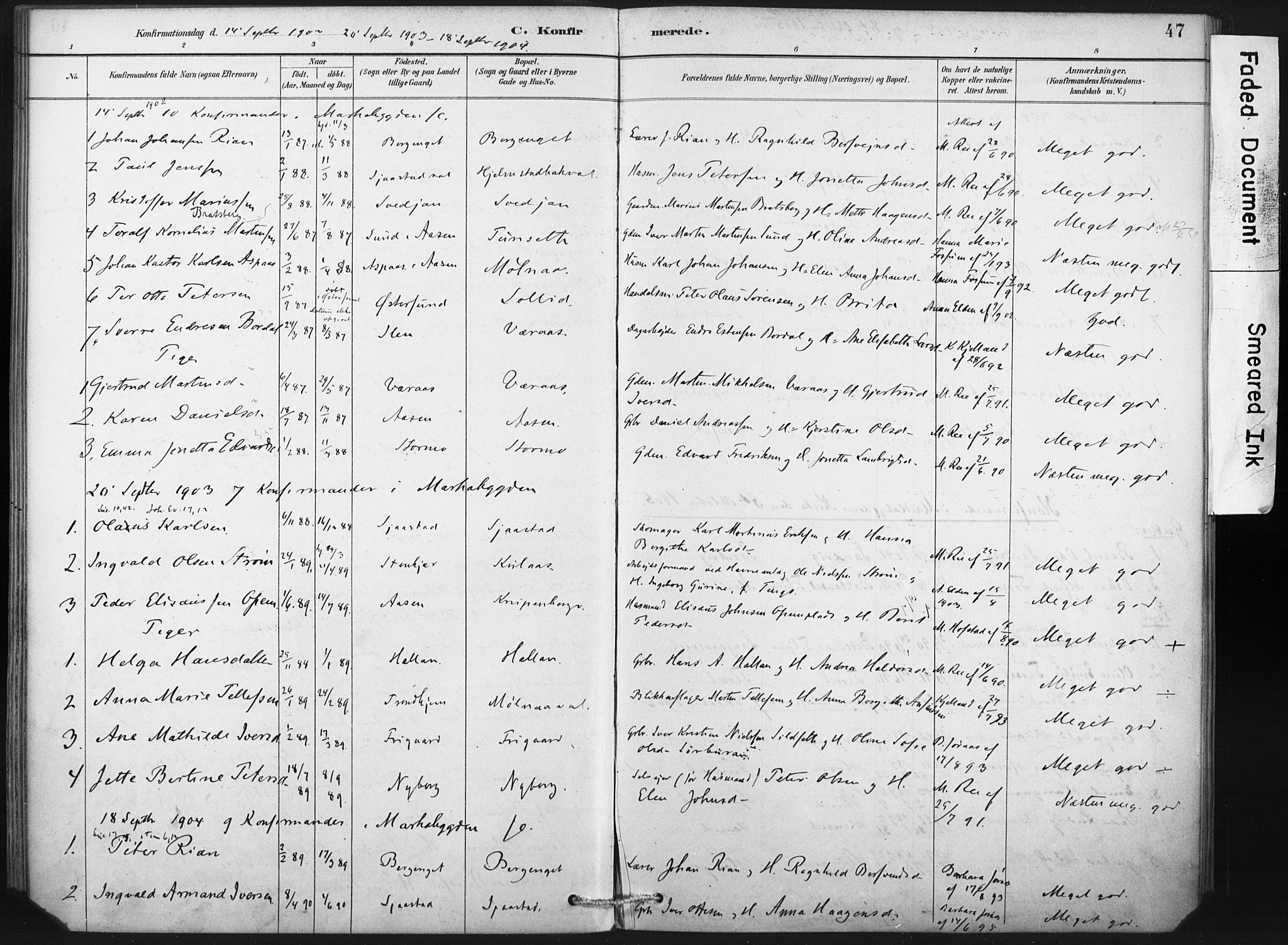 Ministerialprotokoller, klokkerbøker og fødselsregistre - Nord-Trøndelag, AV/SAT-A-1458/718/L0175: Parish register (official) no. 718A01, 1890-1923, p. 47