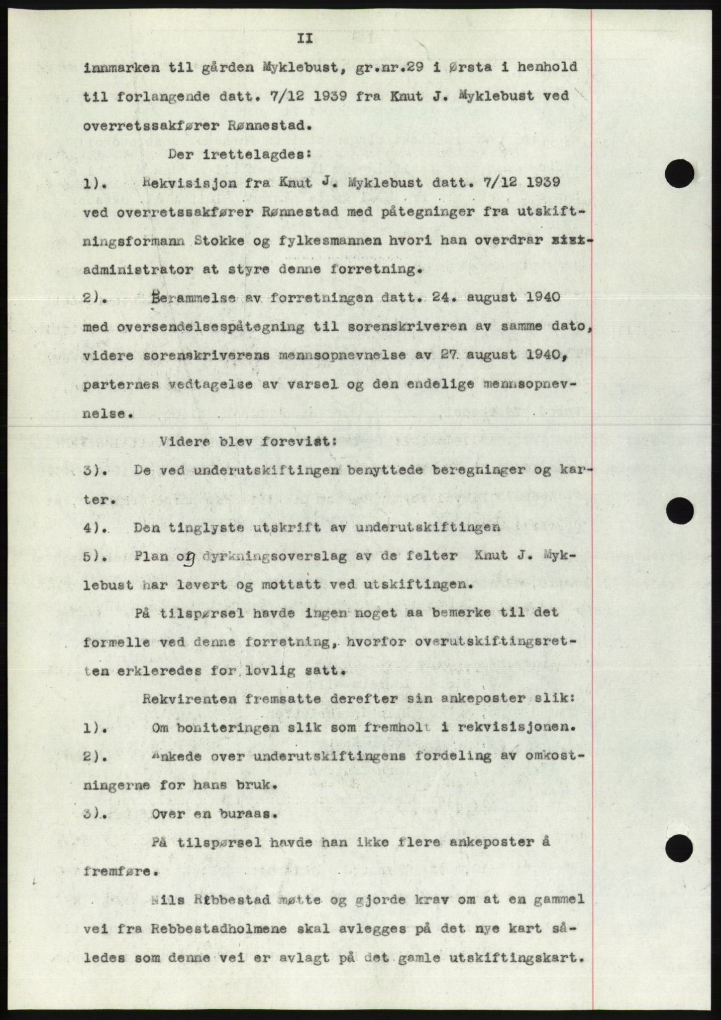 Søre Sunnmøre sorenskriveri, AV/SAT-A-4122/1/2/2C/L0070: Mortgage book no. 64, 1940-1941, Diary no: : 960/1940