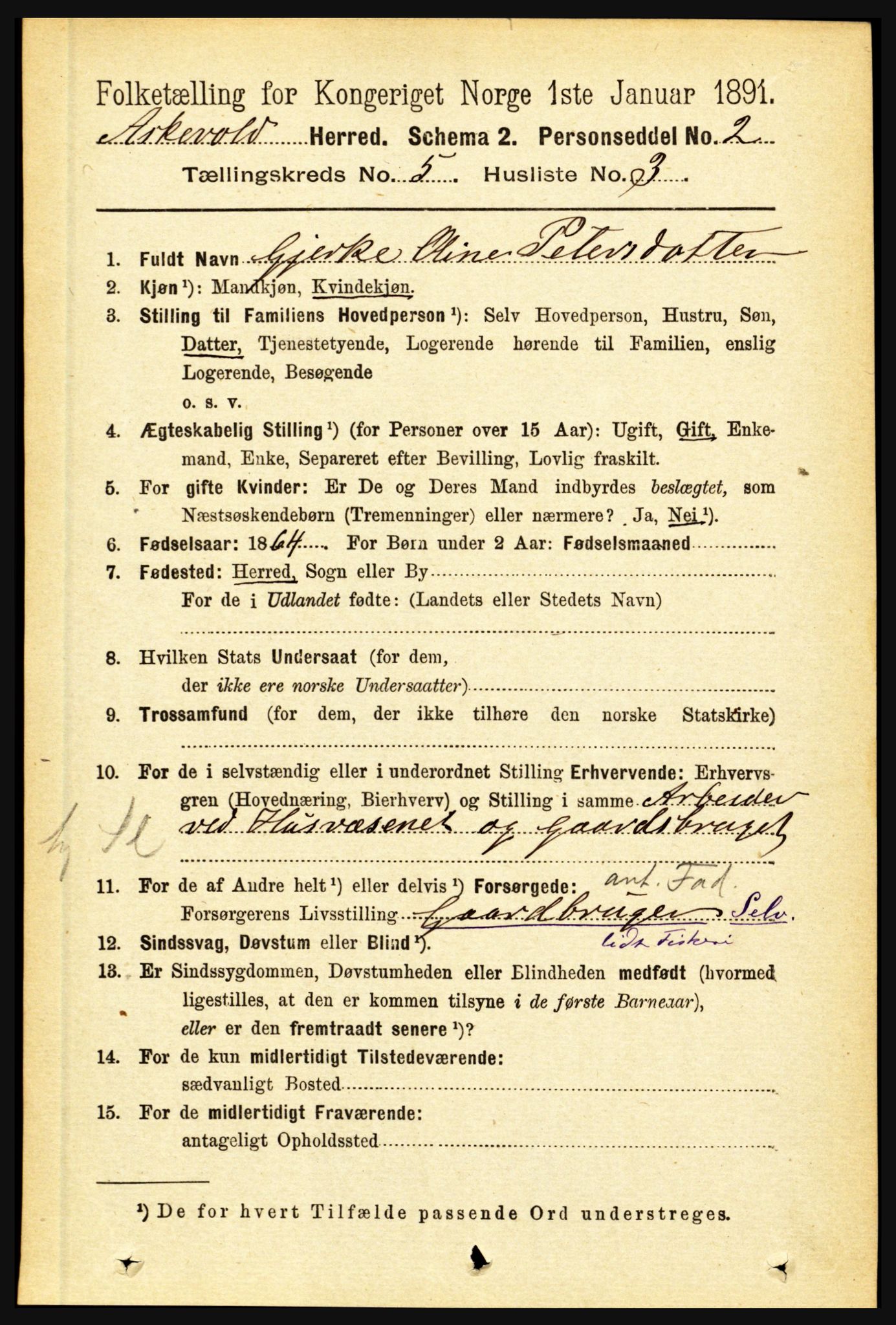 RA, 1891 census for 1428 Askvoll, 1891, p. 1527