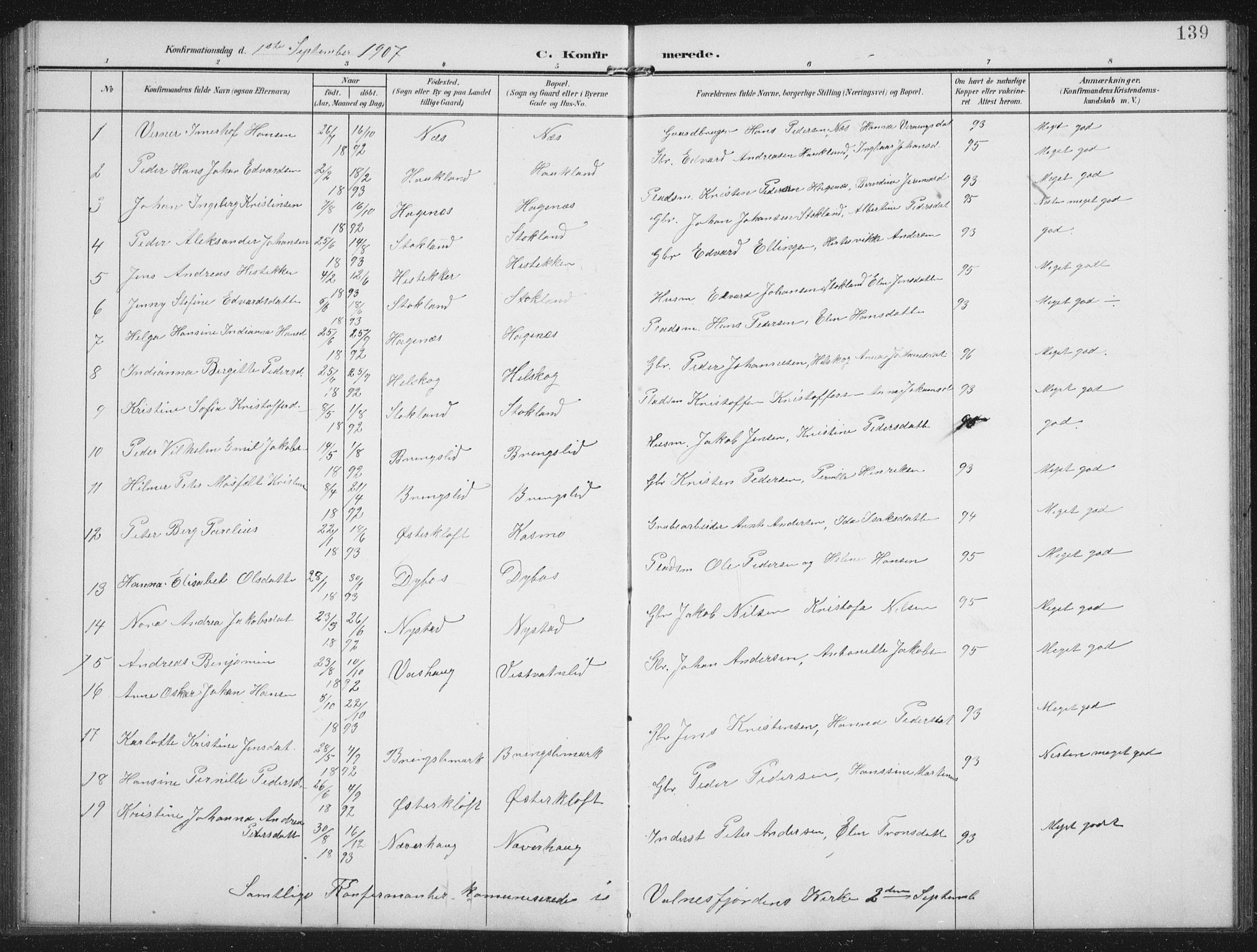 Ministerialprotokoller, klokkerbøker og fødselsregistre - Nordland, AV/SAT-A-1459/851/L0726: Parish register (copy) no. 851C01, 1902-1924, p. 139