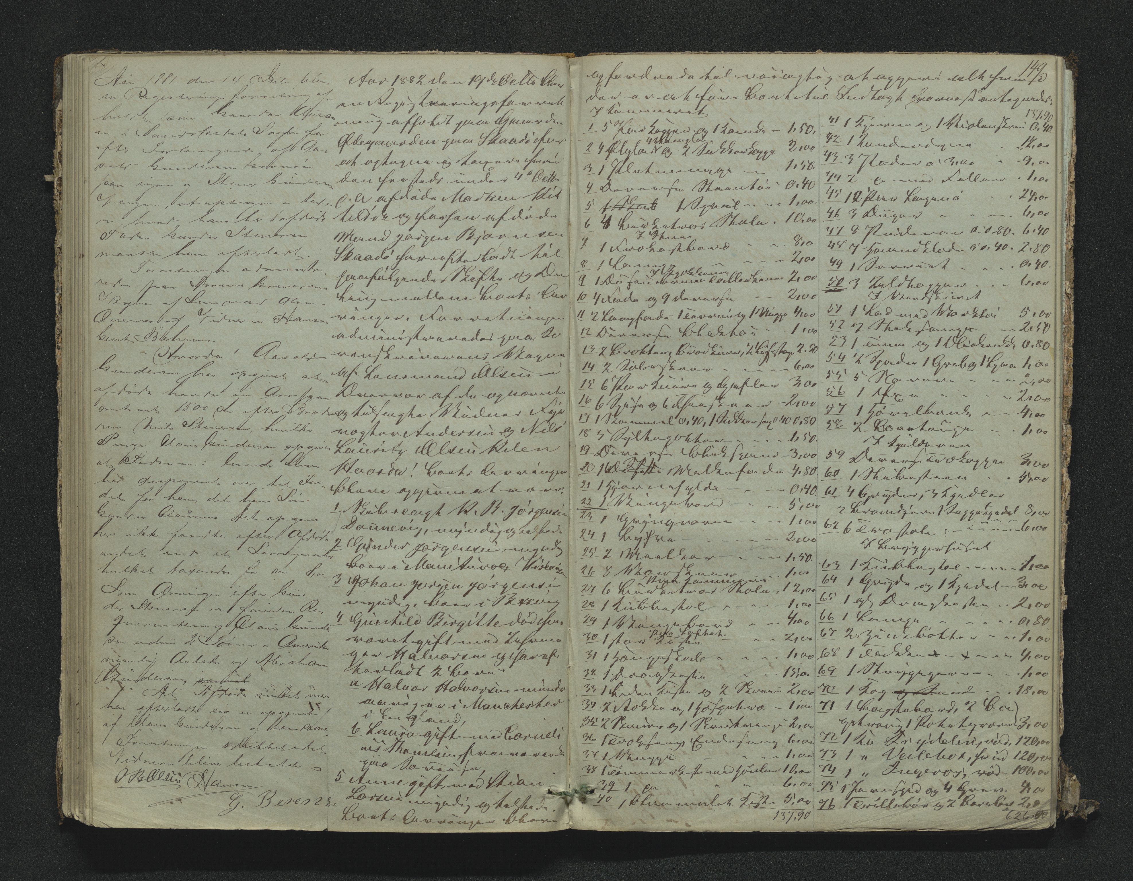 Bamble sorenskriveri, AV/SAKO-A-214/H/Hb/Hbb/Hbbd/L0001: Skifteregistreringsprotokoll, 1847-1887, p. 148-149