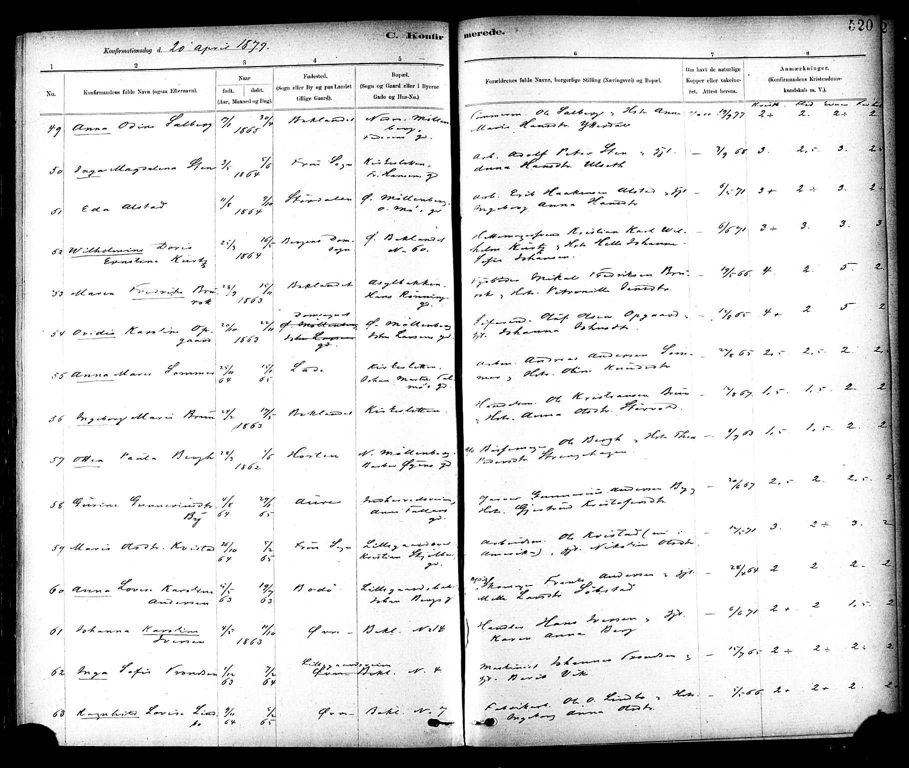 Ministerialprotokoller, klokkerbøker og fødselsregistre - Sør-Trøndelag, AV/SAT-A-1456/604/L0188: Parish register (official) no. 604A09, 1878-1892, p. 520