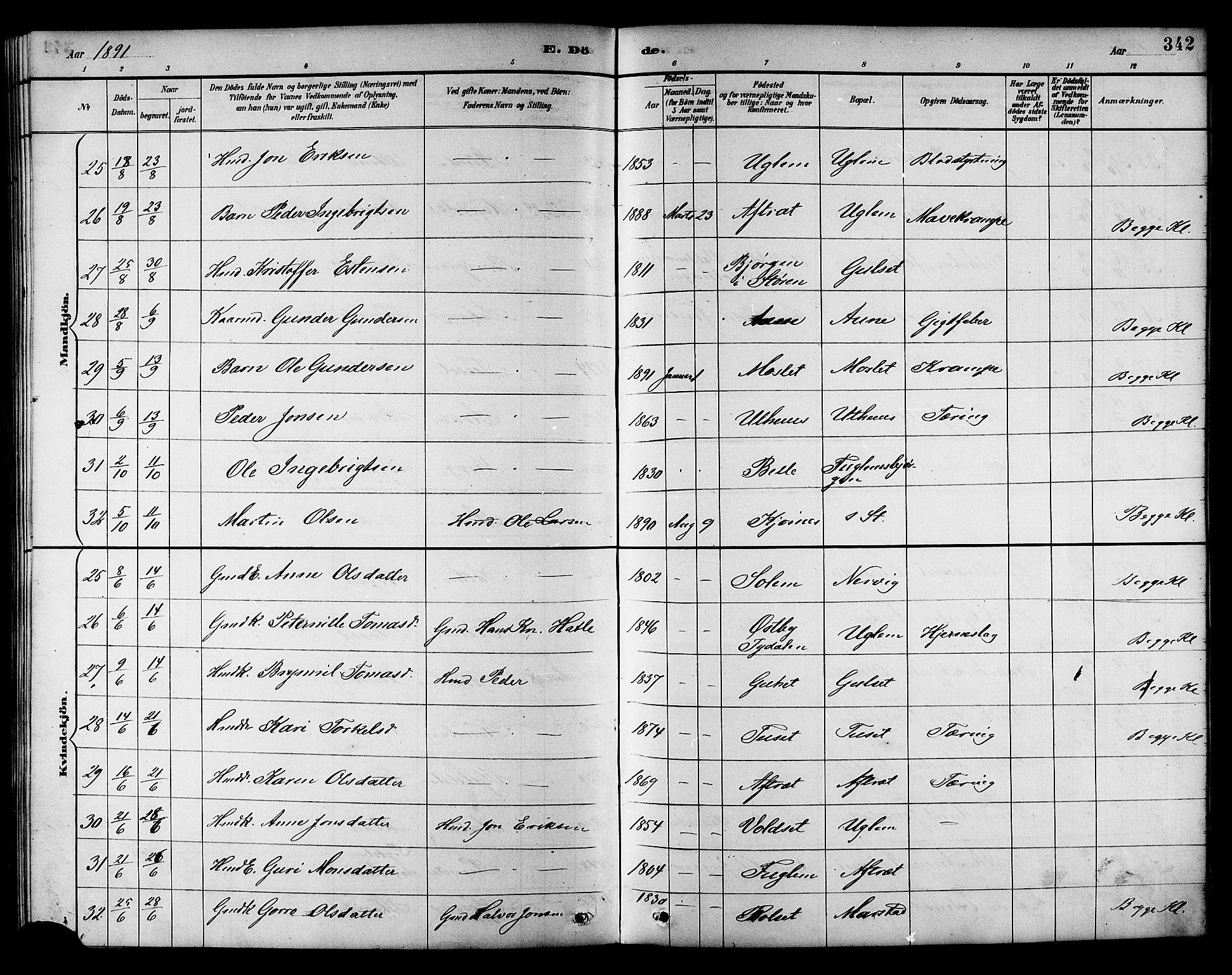 Ministerialprotokoller, klokkerbøker og fødselsregistre - Sør-Trøndelag, AV/SAT-A-1456/695/L1157: Parish register (copy) no. 695C08, 1889-1913, p. 342