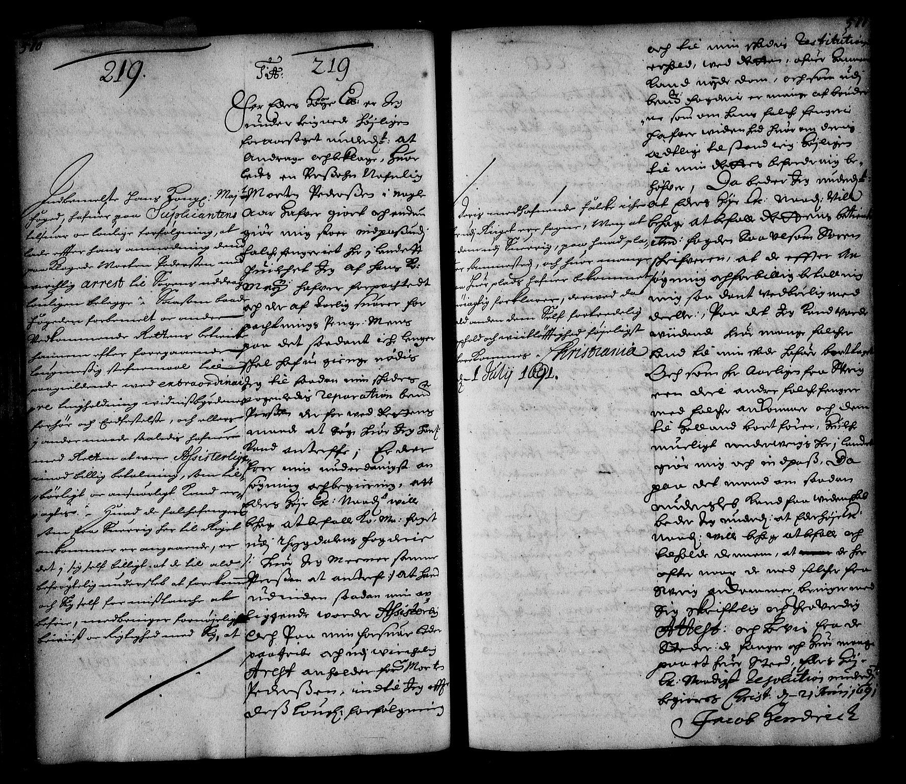 Stattholderembetet 1572-1771, AV/RA-EA-2870/Ae/L0008: Supplikasjons- og resolusjonsprotokoll, 1691, p. 510-511