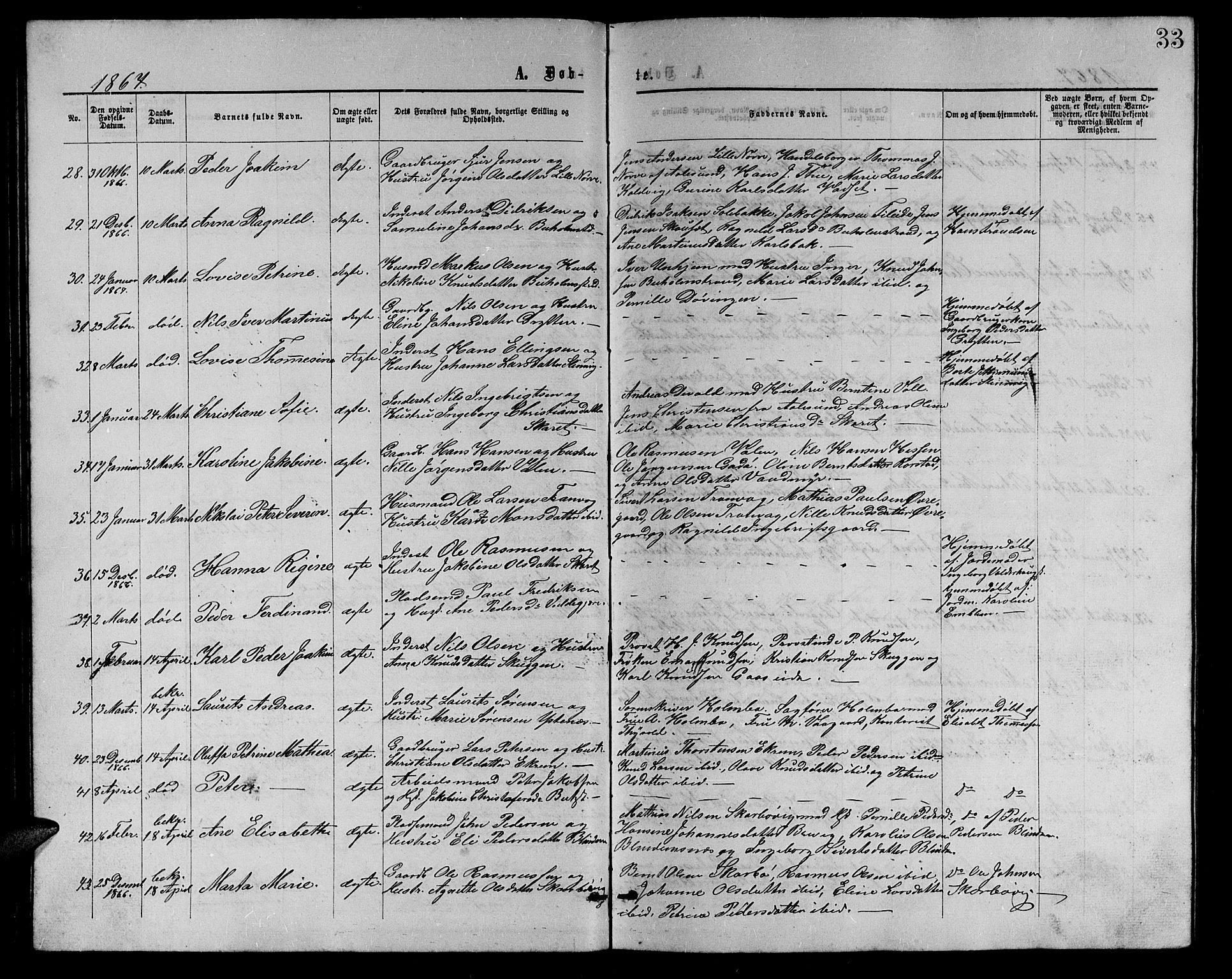 Ministerialprotokoller, klokkerbøker og fødselsregistre - Møre og Romsdal, AV/SAT-A-1454/528/L0428: Parish register (copy) no. 528C09, 1864-1880, p. 33