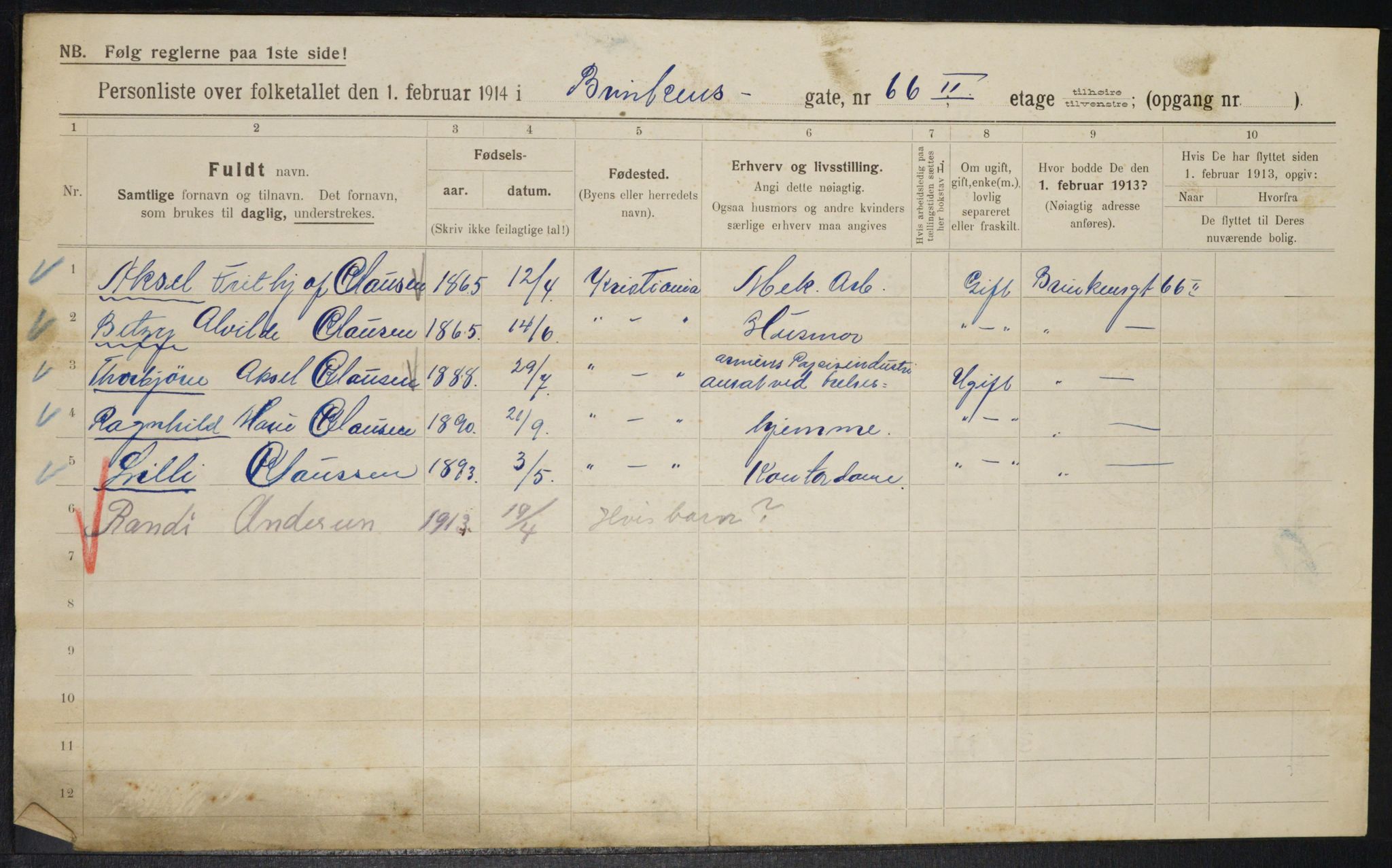 OBA, Municipal Census 1914 for Kristiania, 1914, p. 9182