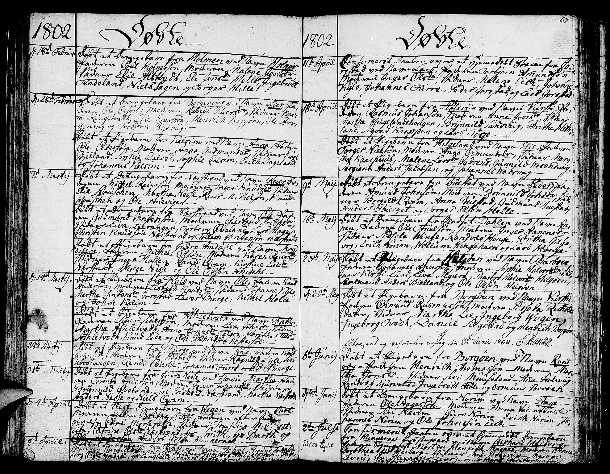 Nedstrand sokneprestkontor, SAST/A-101841/01/IV: Parish register (official) no. A 5, 1795-1816, p. 67