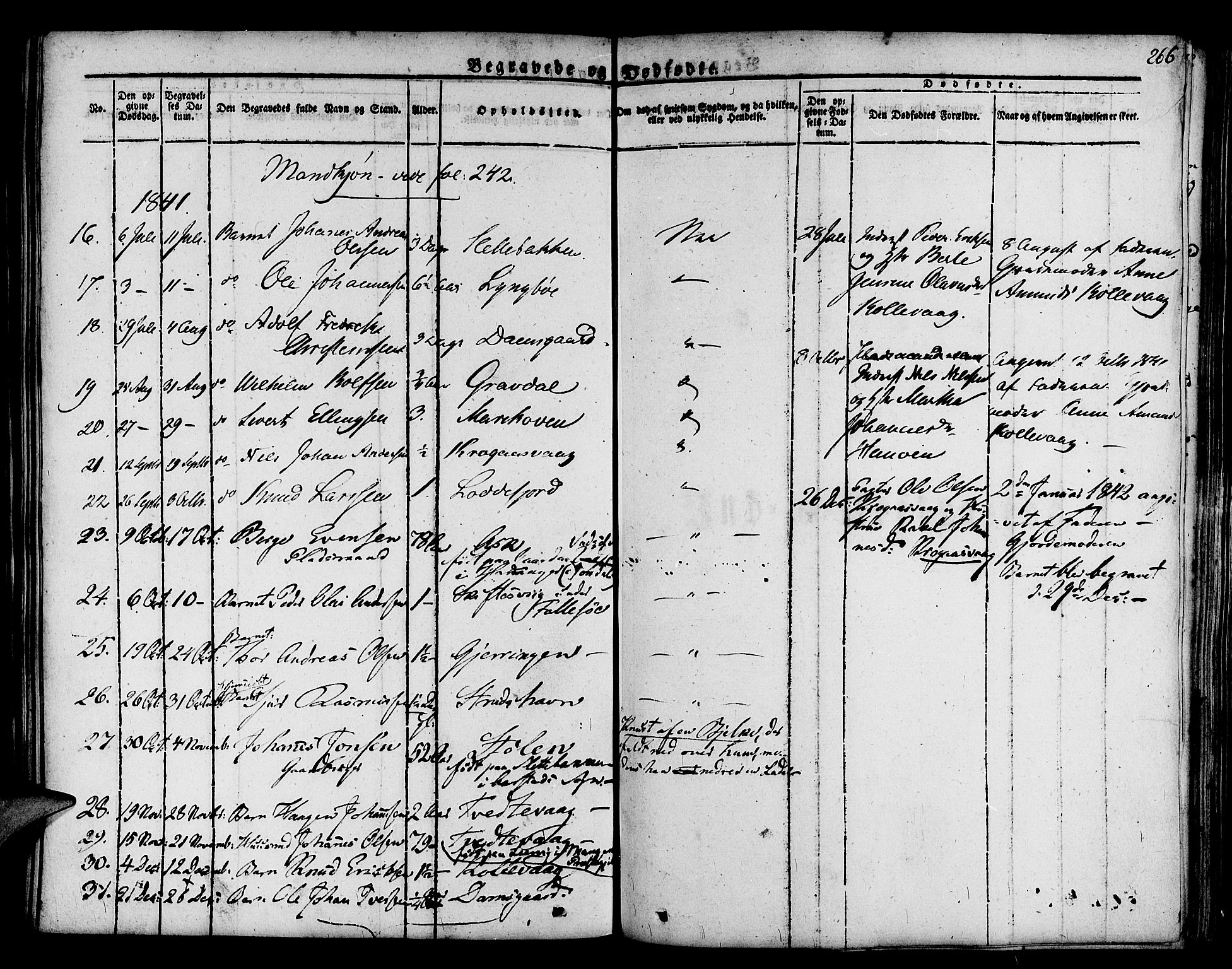 Askøy Sokneprestembete, SAB/A-74101/H/Ha/Haa/Haaa/L0004: Parish register (official) no. A 4, 1825-1845, p. 266