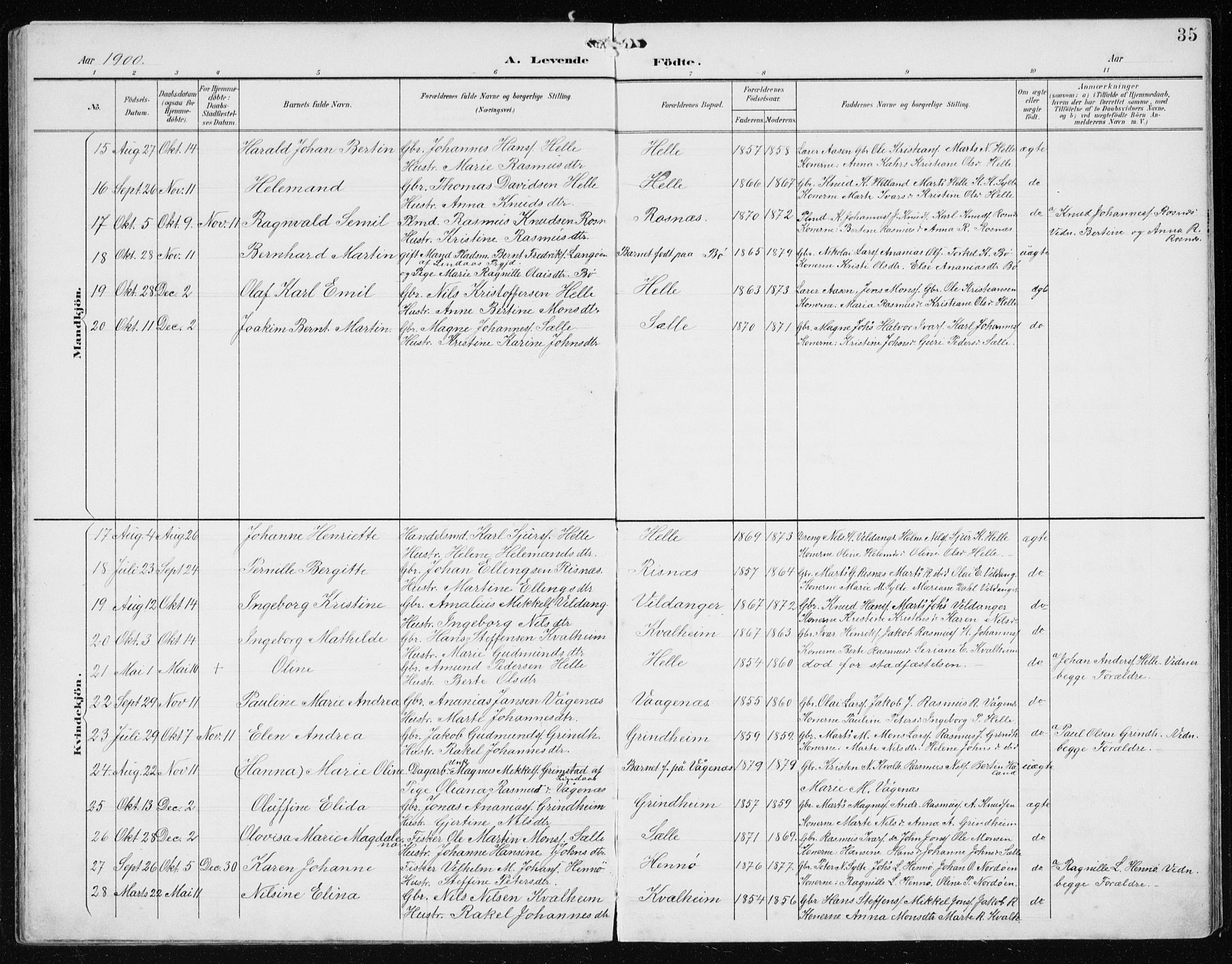 Manger sokneprestembete, AV/SAB-A-76801/H/Hab: Parish register (copy) no. B 3, 1891-1907, p. 35