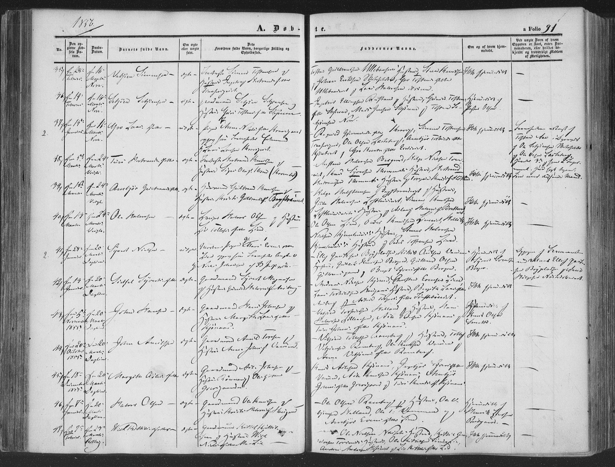 Rollag kirkebøker, AV/SAKO-A-240/F/Fa/L0008: Parish register (official) no. I 8, 1847-1860, p. 91