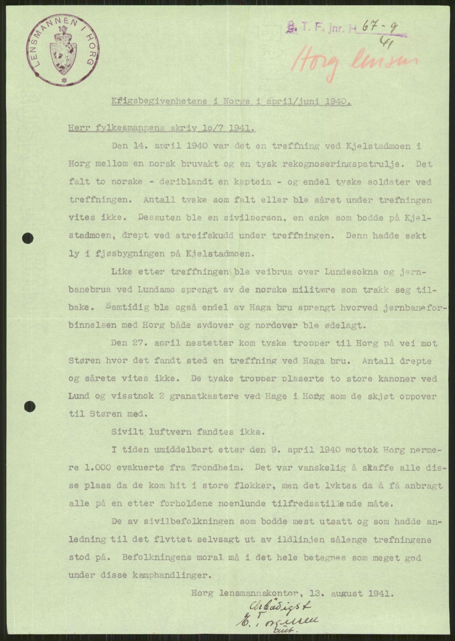 Forsvaret, Forsvarets krigshistoriske avdeling, RA/RAFA-2017/Y/Ya/L0016: II-C-11-31 - Fylkesmenn.  Rapporter om krigsbegivenhetene 1940., 1940, p. 159