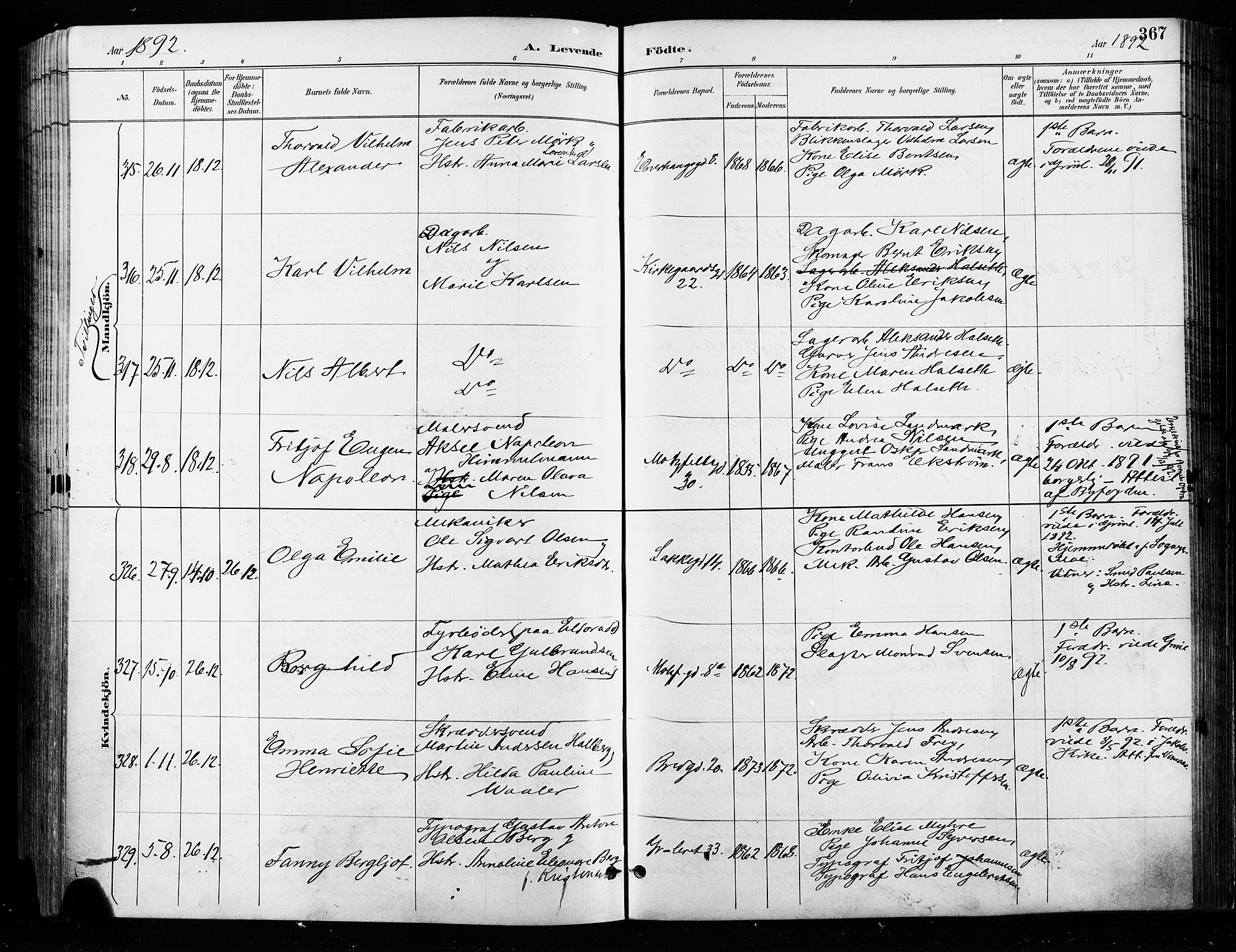 Grønland prestekontor Kirkebøker, AV/SAO-A-10848/F/Fa/L0009: Parish register (official) no. 9, 1888-1893, p. 367