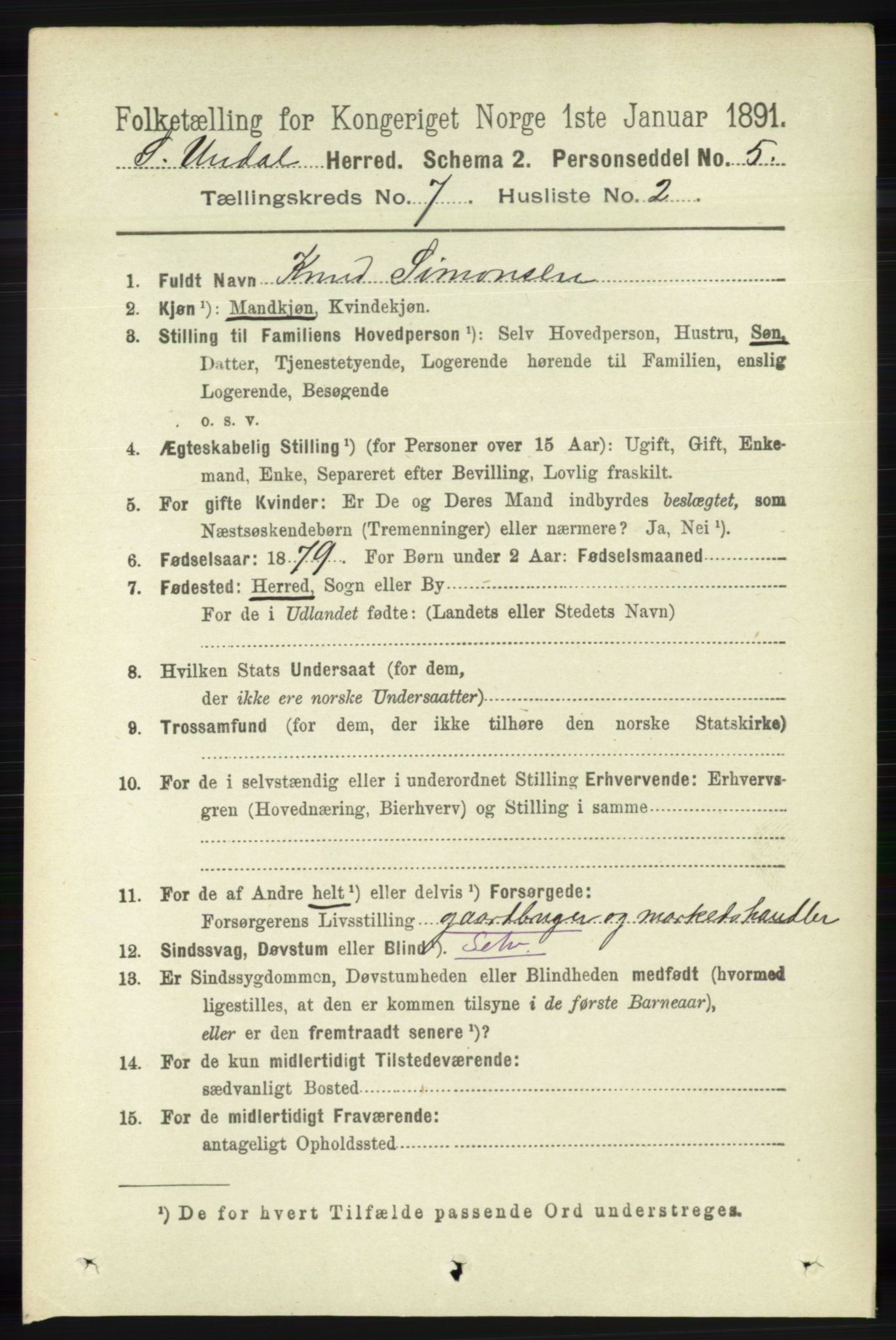 RA, 1891 census for 1029 Sør-Audnedal, 1891, p. 2632