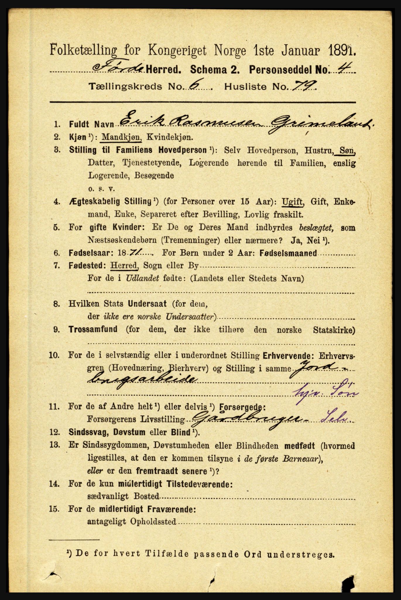 RA, 1891 census for 1432 Førde, 1891, p. 2438