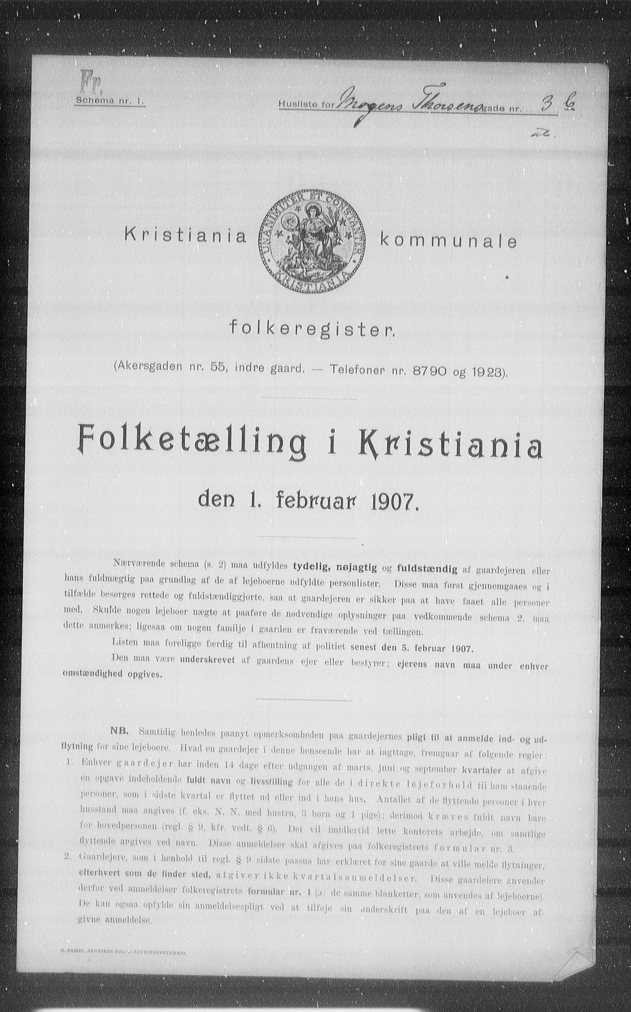 OBA, Municipal Census 1907 for Kristiania, 1907, p. 33496