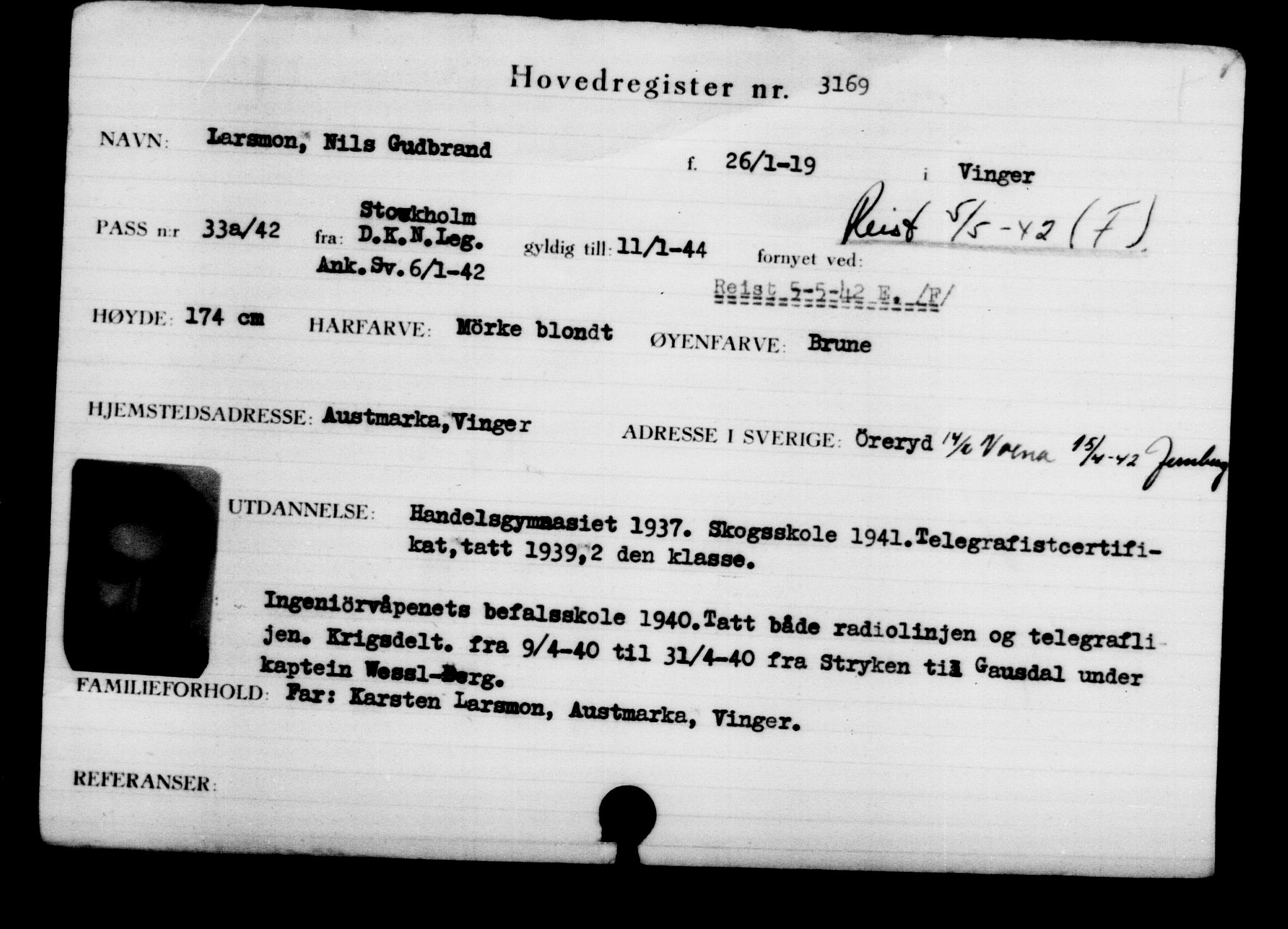 Utenriksstasjonene, Legasjonen i Stockholm, Flyktningkontoret, AV/RA-S-6753/V/Va/L0003: Kjesäterkartoteket, flyktninger med registreringsnr. 2001-3495, 1940-1945, p. 1617