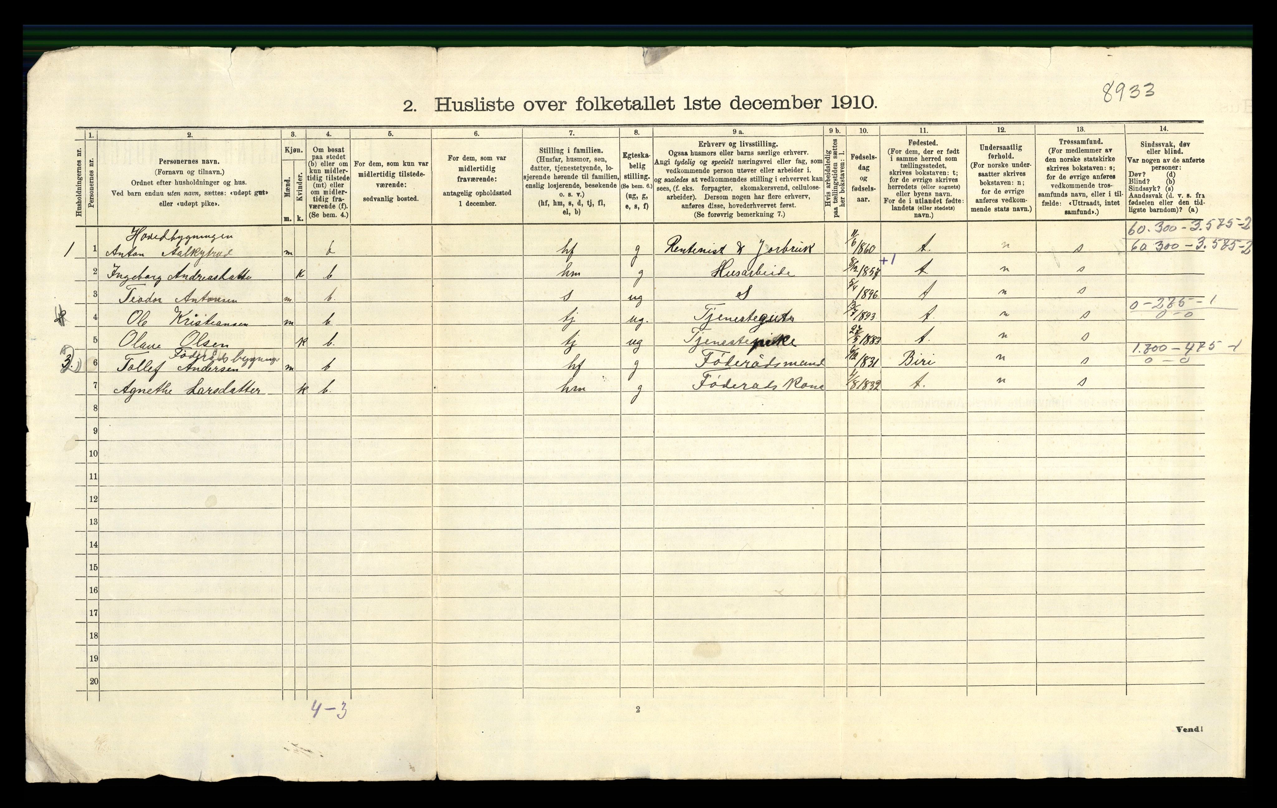 RA, 1910 census for Snertingdal, 1910, p. 24