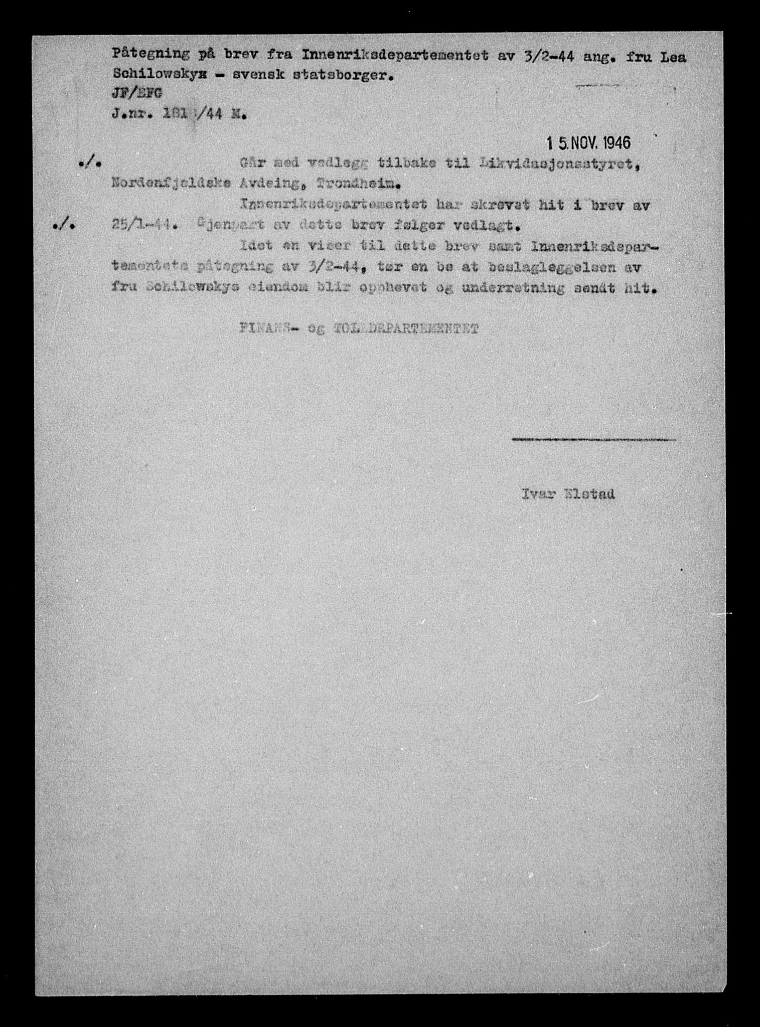 Justisdepartementet, Tilbakeføringskontoret for inndratte formuer, AV/RA-S-1564/H/Hc/Hca/L0908: --, 1945-1947, p. 240