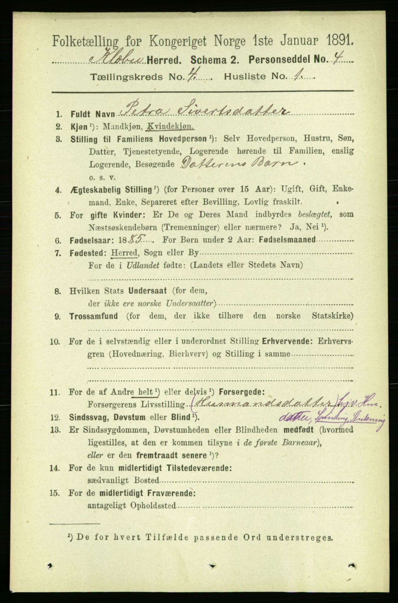 RA, 1891 census for 1662 Klæbu, 1891, p. 740