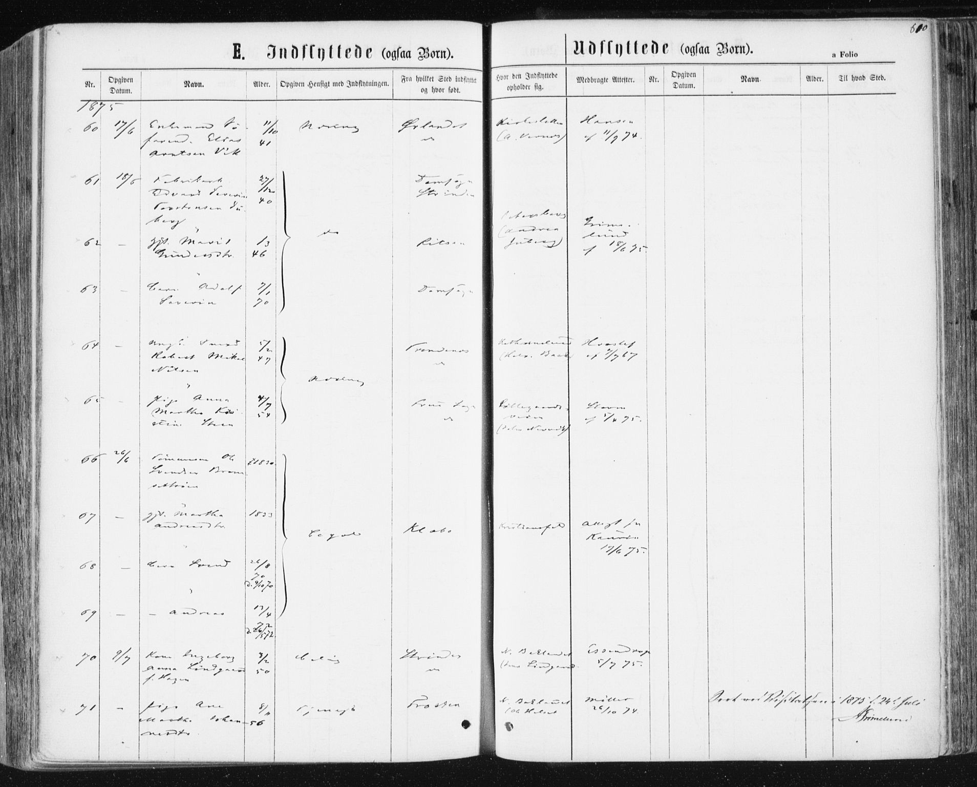 Ministerialprotokoller, klokkerbøker og fødselsregistre - Sør-Trøndelag, AV/SAT-A-1456/604/L0186: Parish register (official) no. 604A07, 1866-1877, p. 610