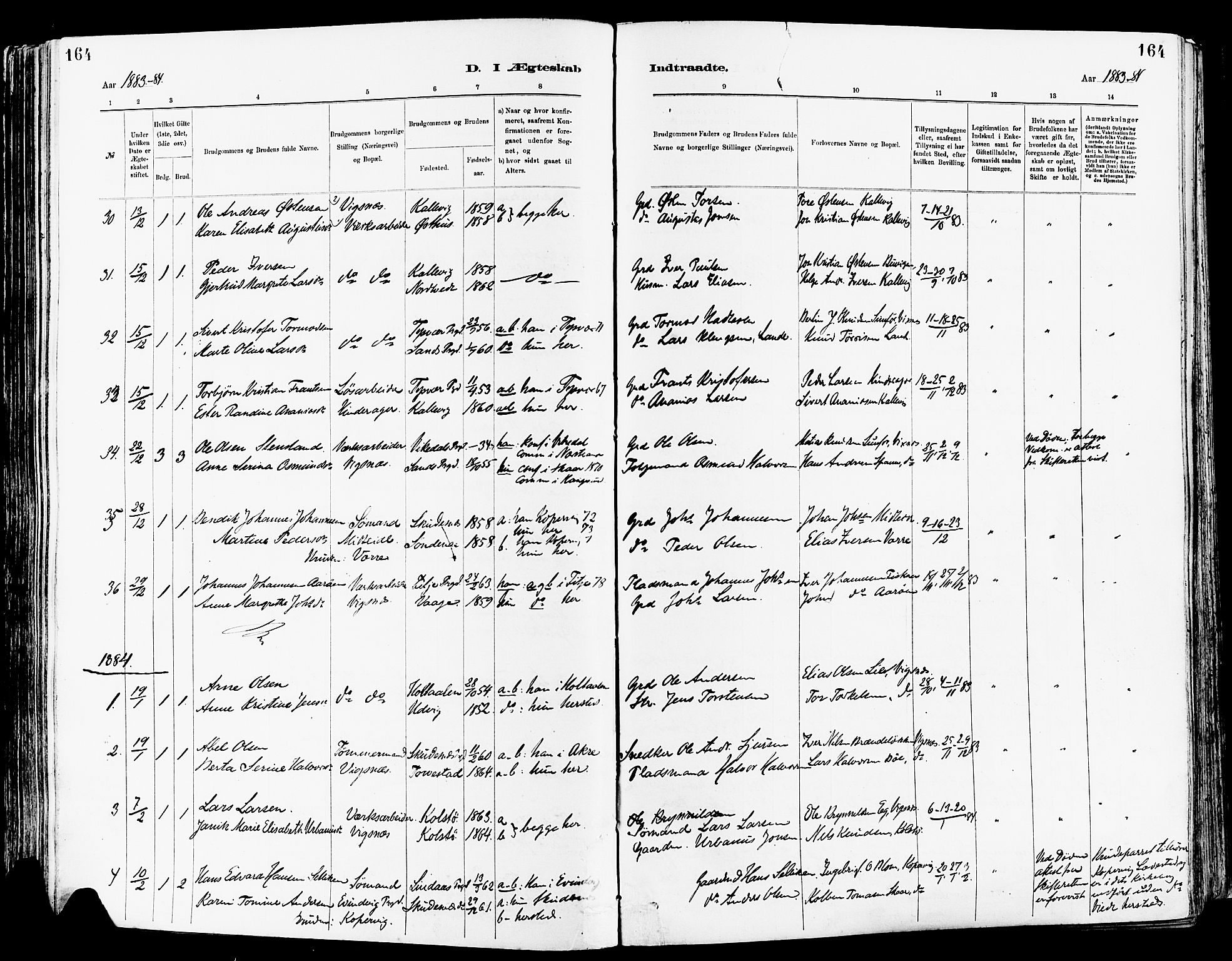 Avaldsnes sokneprestkontor, AV/SAST-A -101851/H/Ha/Haa/L0015: Parish register (official) no. A 15, 1880-1906, p. 164