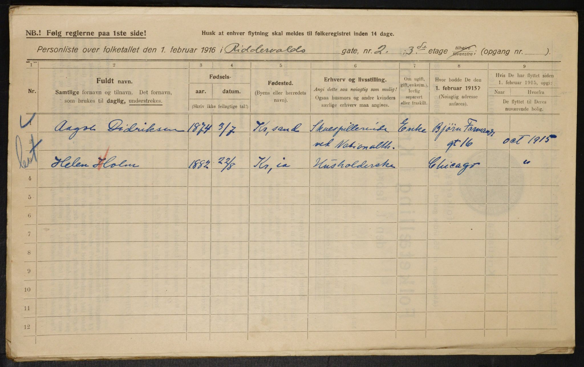 OBA, Municipal Census 1916 for Kristiania, 1916, p. 85186