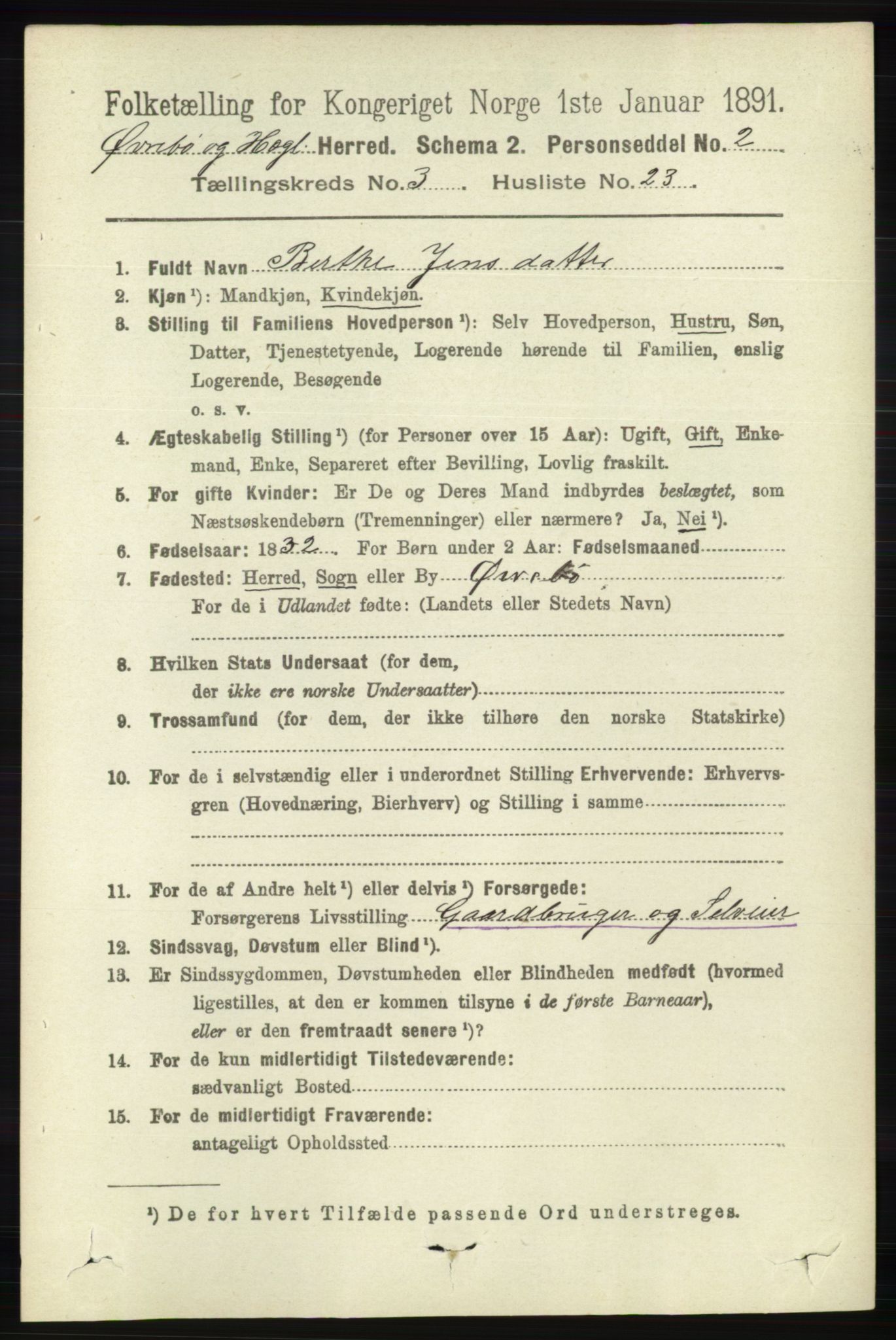 RA, 1891 census for 1016 Øvrebø og Hægeland, 1891, p. 644