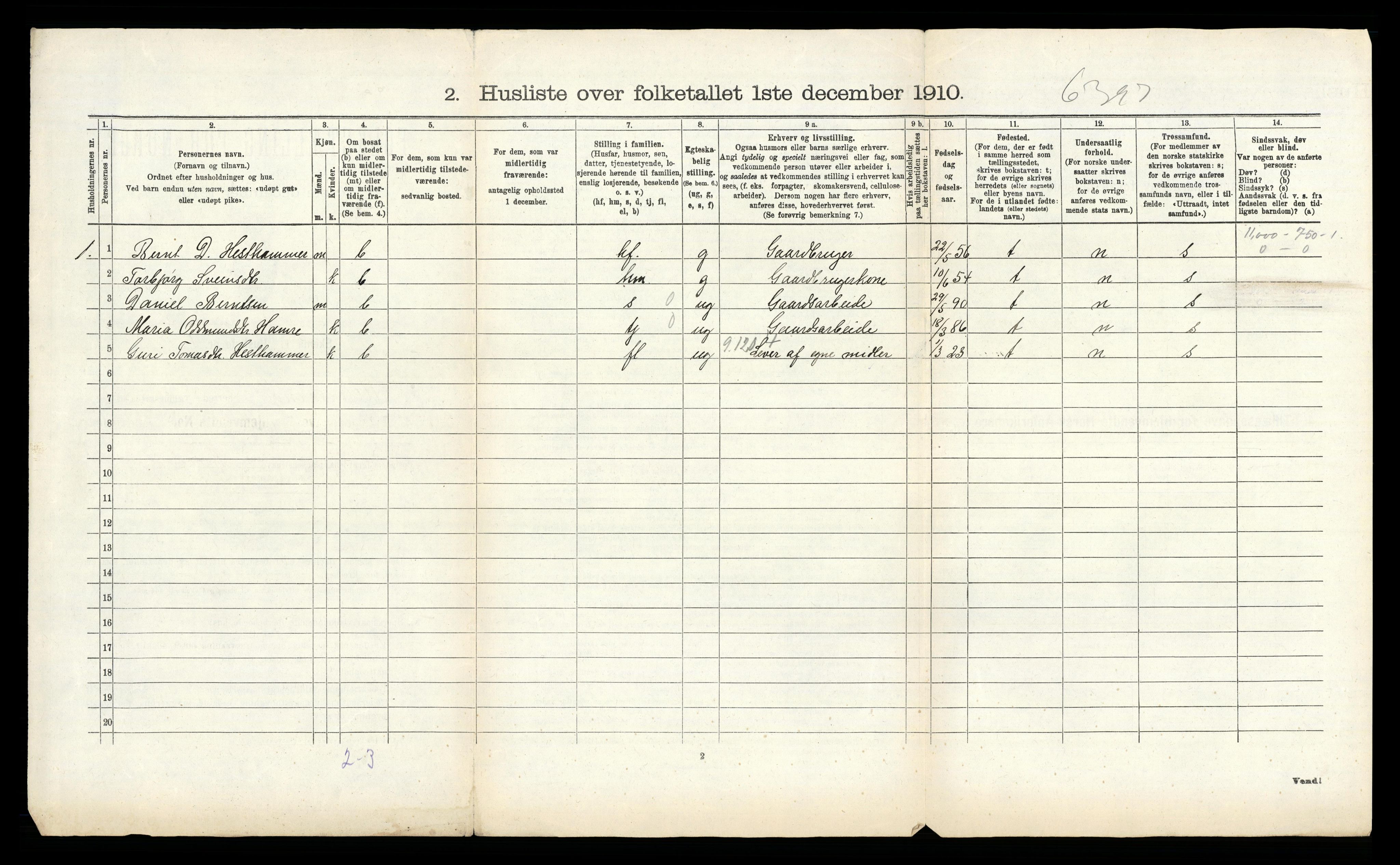 RA, 1910 census for Ullensvang, 1910, p. 1808