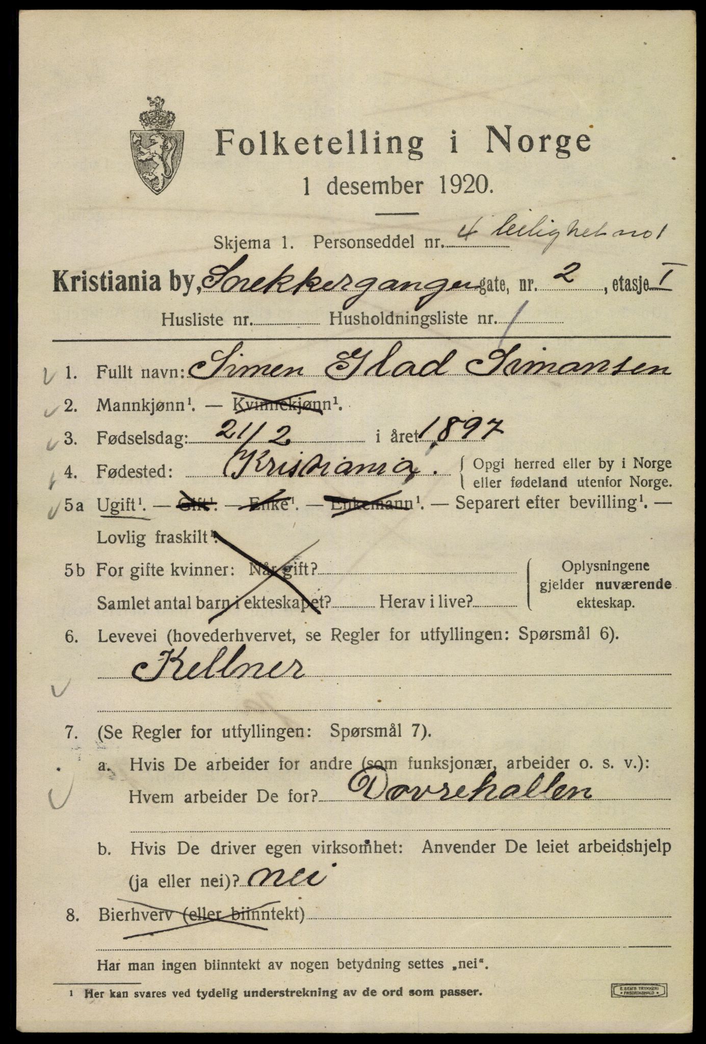 SAO, 1920 census for Kristiania, 1920, p. 521487