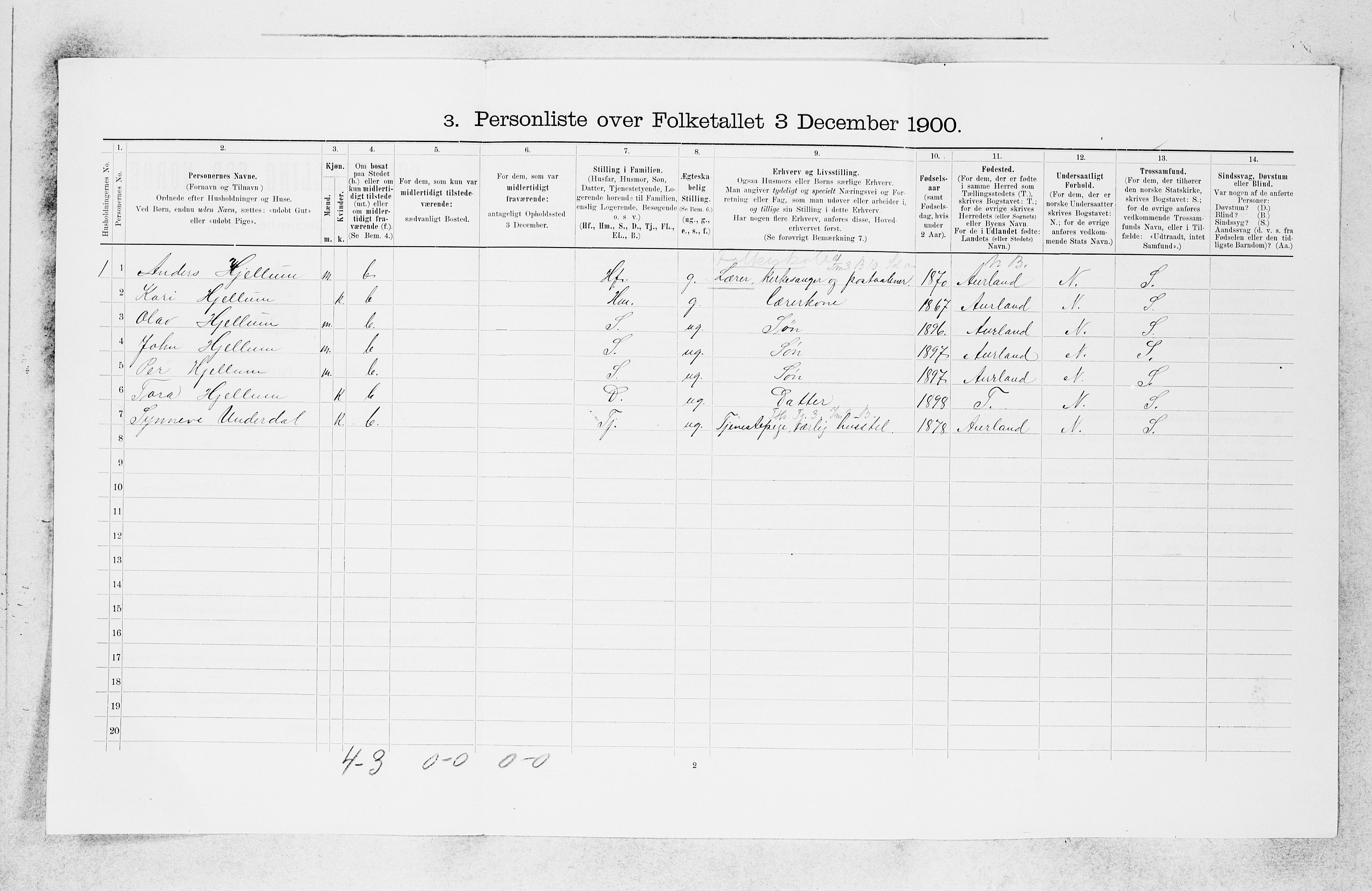 SAB, 1900 census for Jostedal, 1900, p. 173