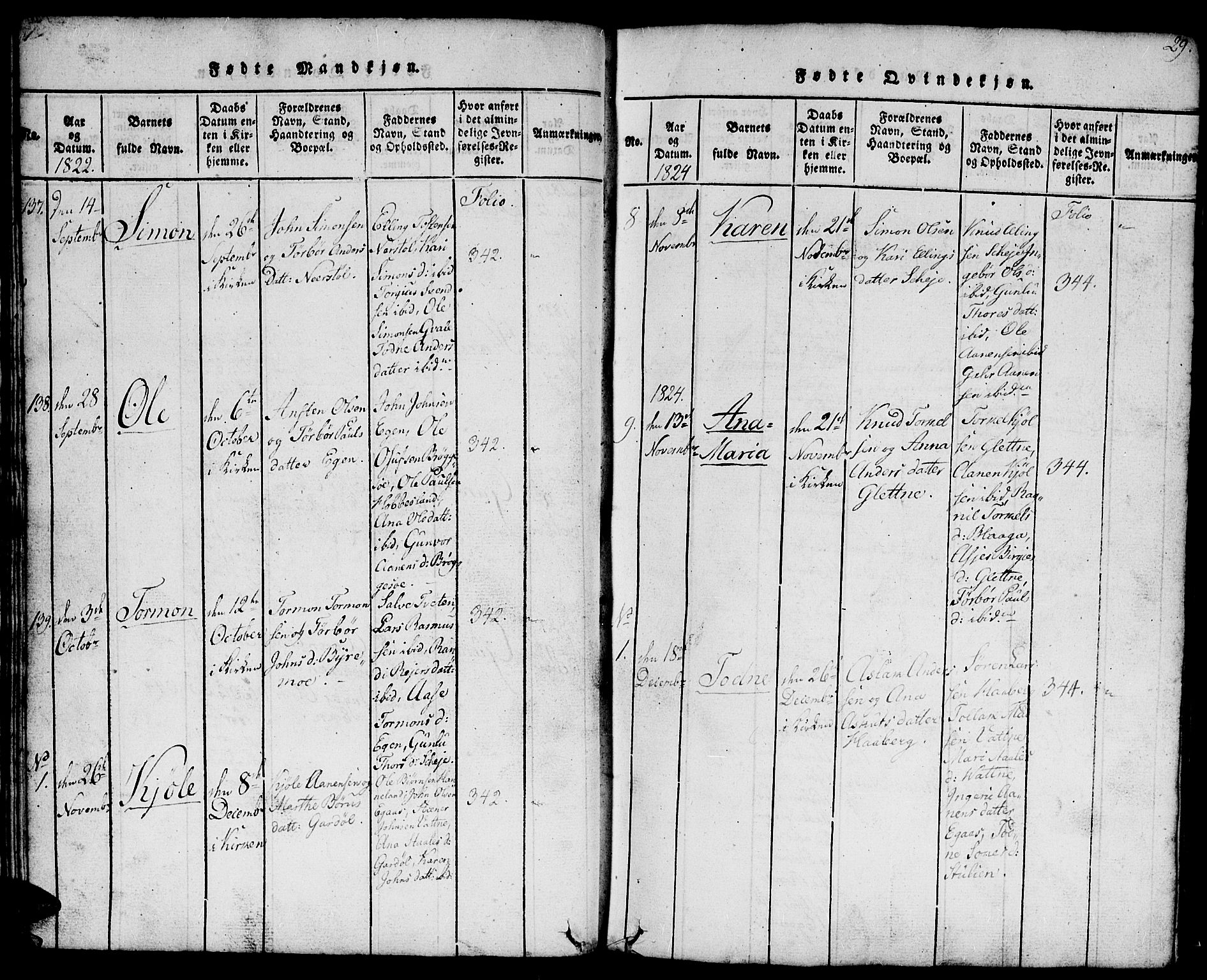 Hægebostad sokneprestkontor, SAK/1111-0024/F/Fb/Fbb/L0001: Parish register (copy) no. B 1, 1816-1850, p. 29