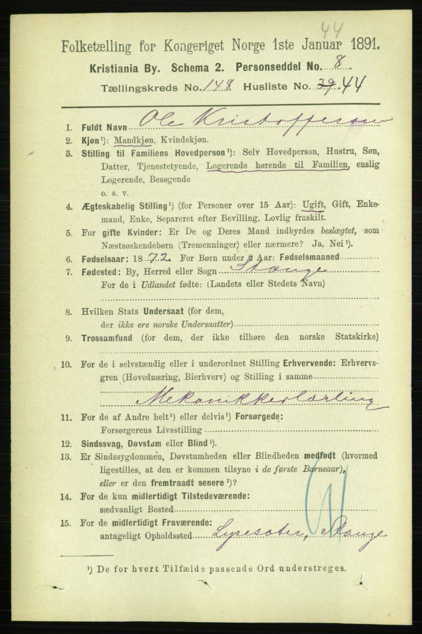 RA, 1891 census for 0301 Kristiania, 1891, p. 83043