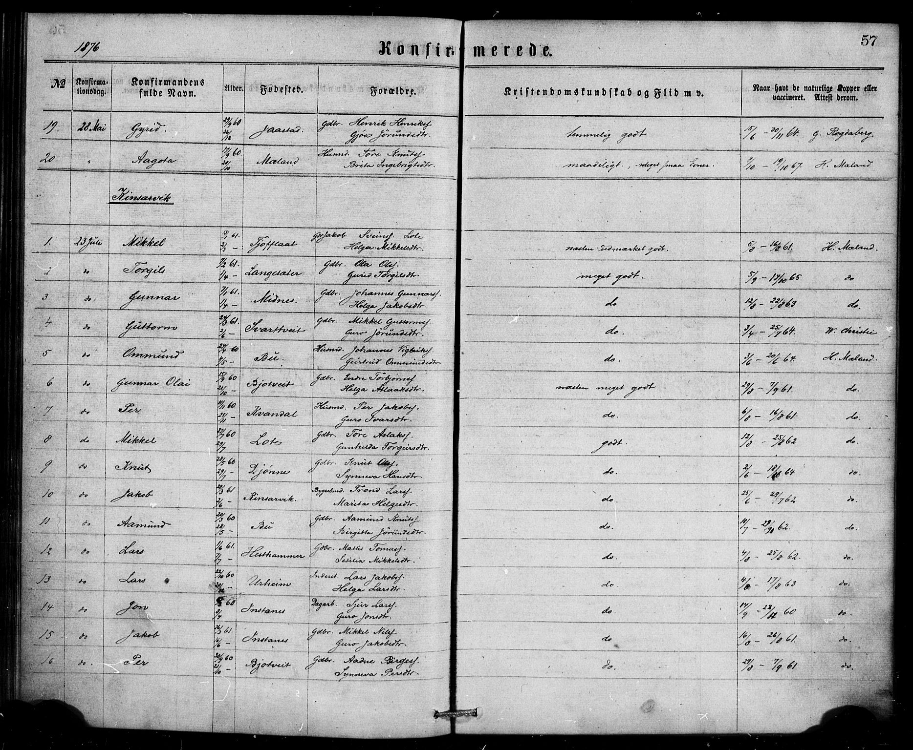 Ullensvang sokneprestembete, AV/SAB-A-78701/H/Haa: Parish register (official) no. A 13, 1867-1879, p. 57