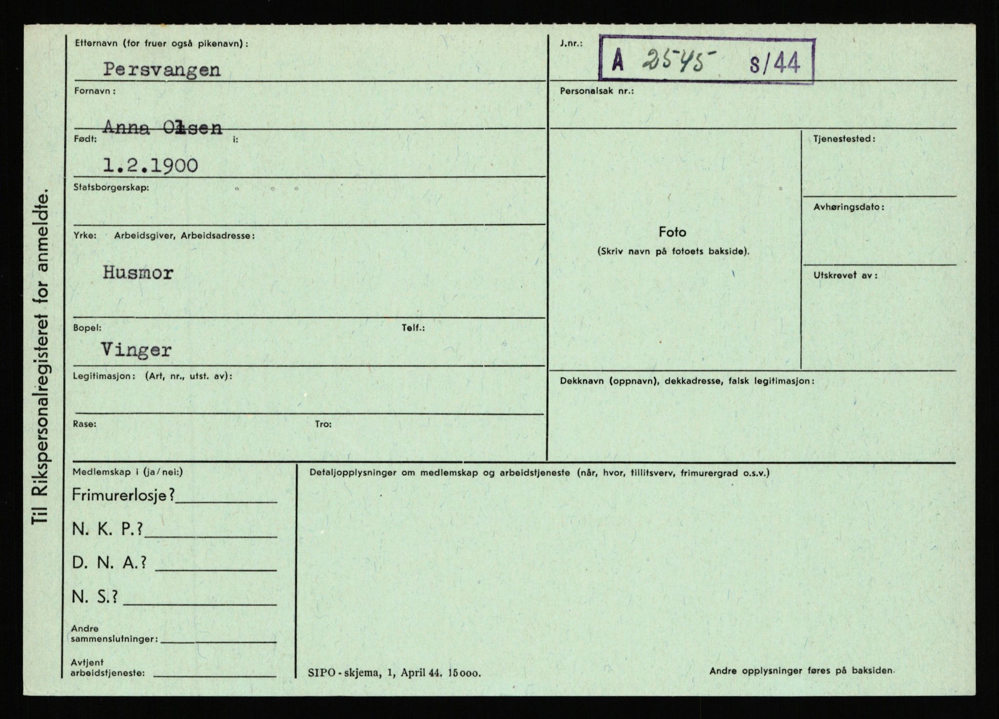 Statspolitiet - Hovedkontoret / Osloavdelingen, AV/RA-S-1329/C/Ca/L0012: Oanæs - Quistgaard	, 1943-1945, p. 3897