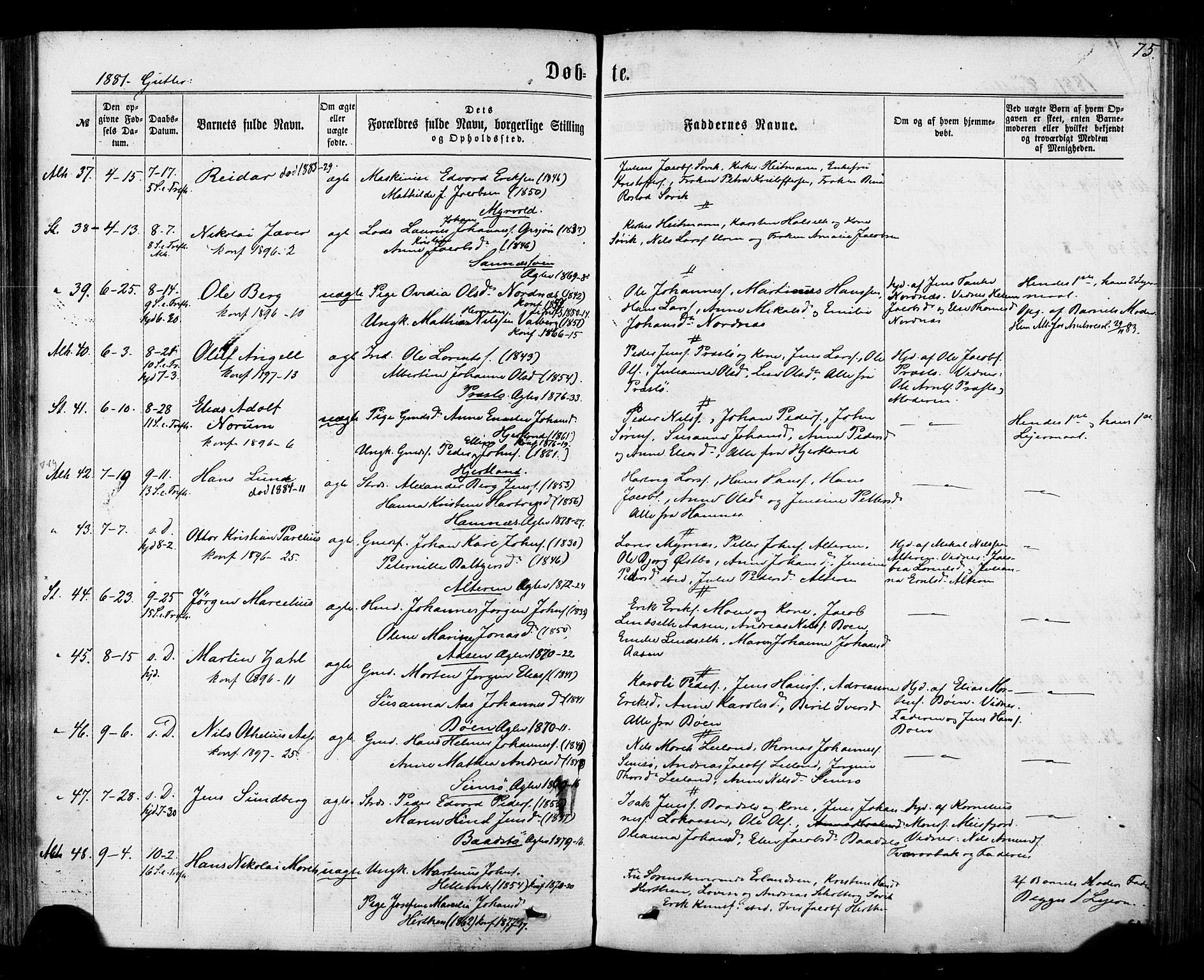 Ministerialprotokoller, klokkerbøker og fødselsregistre - Nordland, SAT/A-1459/830/L0449: Parish register (official) no. 830A13, 1866-1886, p. 75
