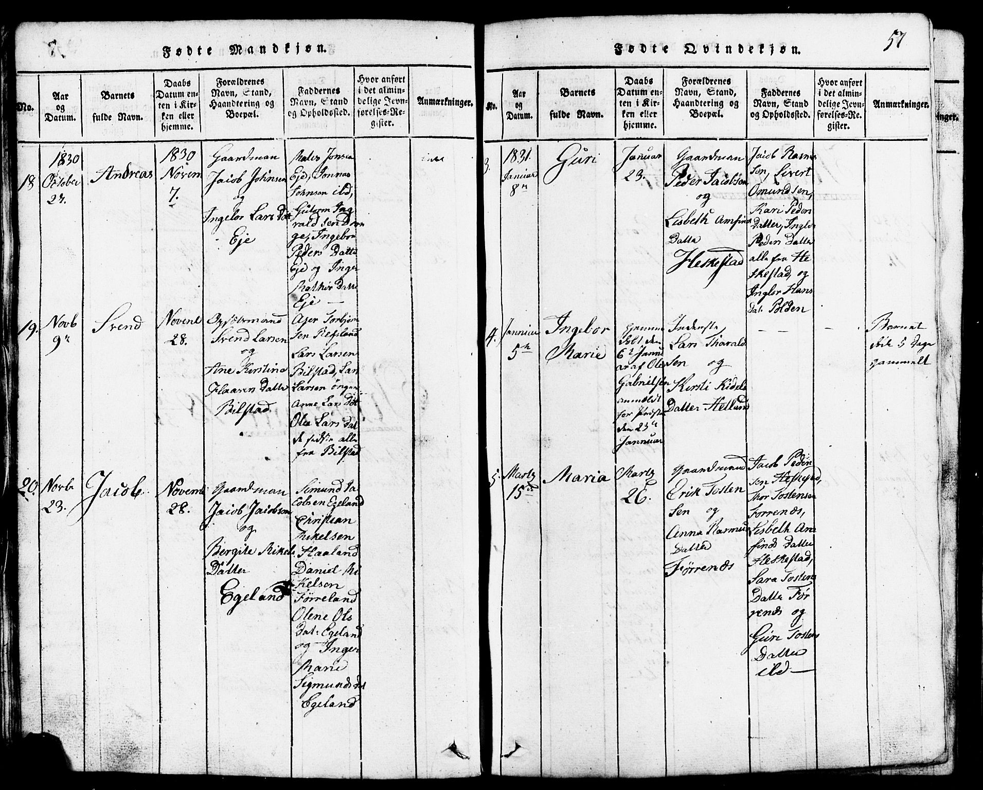 Lund sokneprestkontor, AV/SAST-A-101809/S07/L0001: Parish register (copy) no. B 1, 1815-1853, p. 57