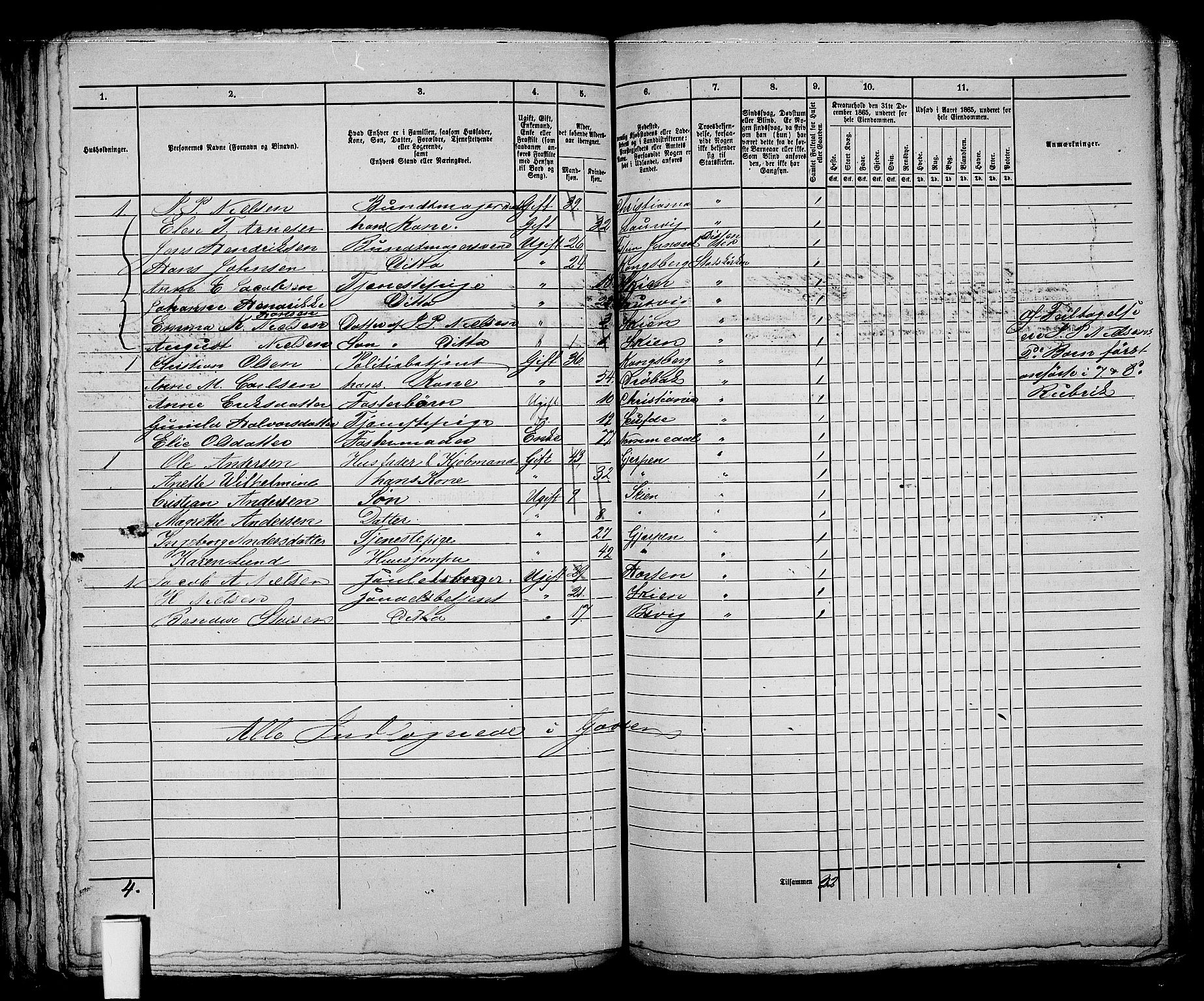 RA, 1865 census for Skien, 1865, p. 188