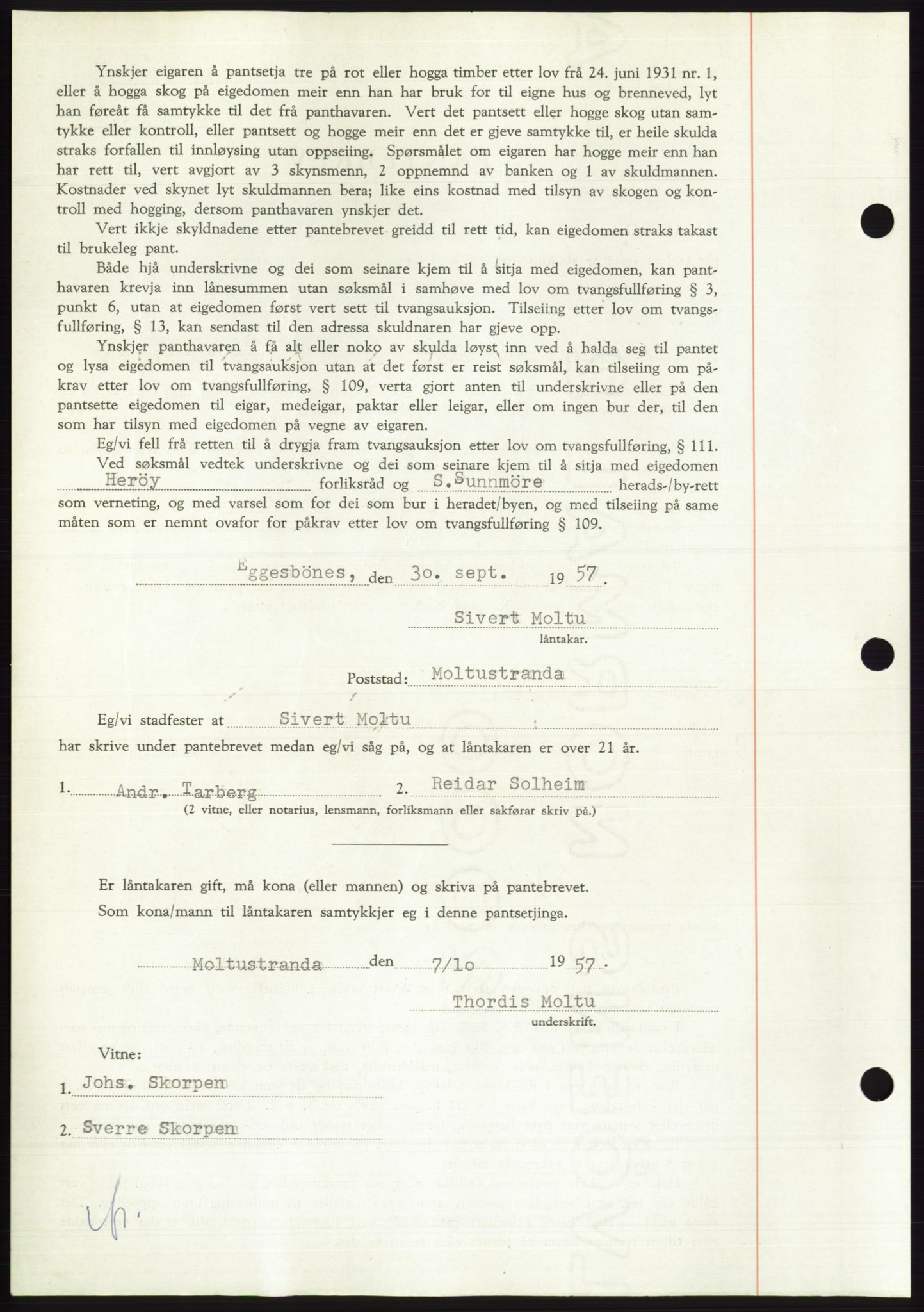 Søre Sunnmøre sorenskriveri, AV/SAT-A-4122/1/2/2C/L0130: Mortgage book no. 18B, 1957-1958, Diary no: : 2531/1957