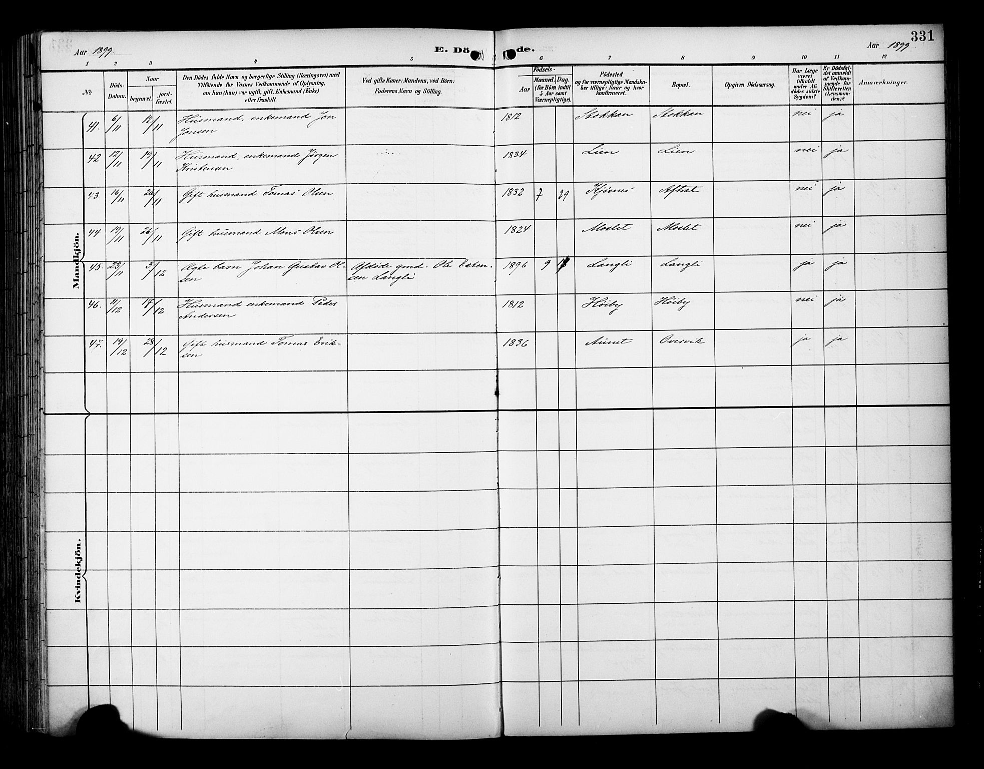 Ministerialprotokoller, klokkerbøker og fødselsregistre - Sør-Trøndelag, AV/SAT-A-1456/695/L1149: Parish register (official) no. 695A09, 1891-1902, p. 331