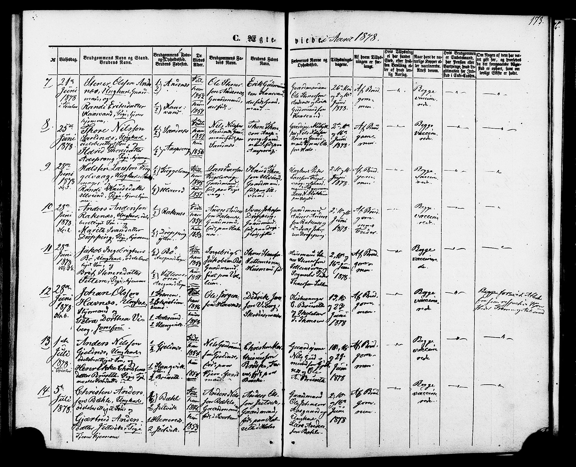 Ministerialprotokoller, klokkerbøker og fødselsregistre - Møre og Romsdal, AV/SAT-A-1454/592/L1027: Parish register (official) no. 592A05, 1865-1878, p. 173